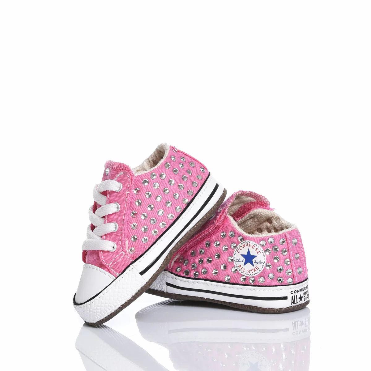 Scarpine rosa neonata con brillantini, ideali per outfit abbigliamento premaman
