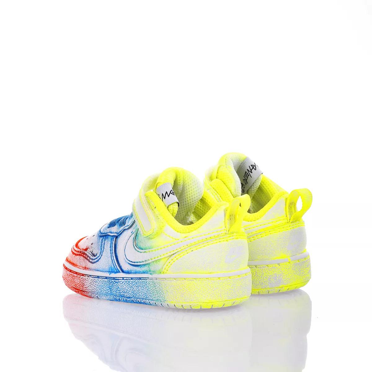 Scarpe neonati sportive multicolore con chiusura a strappo, sfumature blu, rosse e gialle