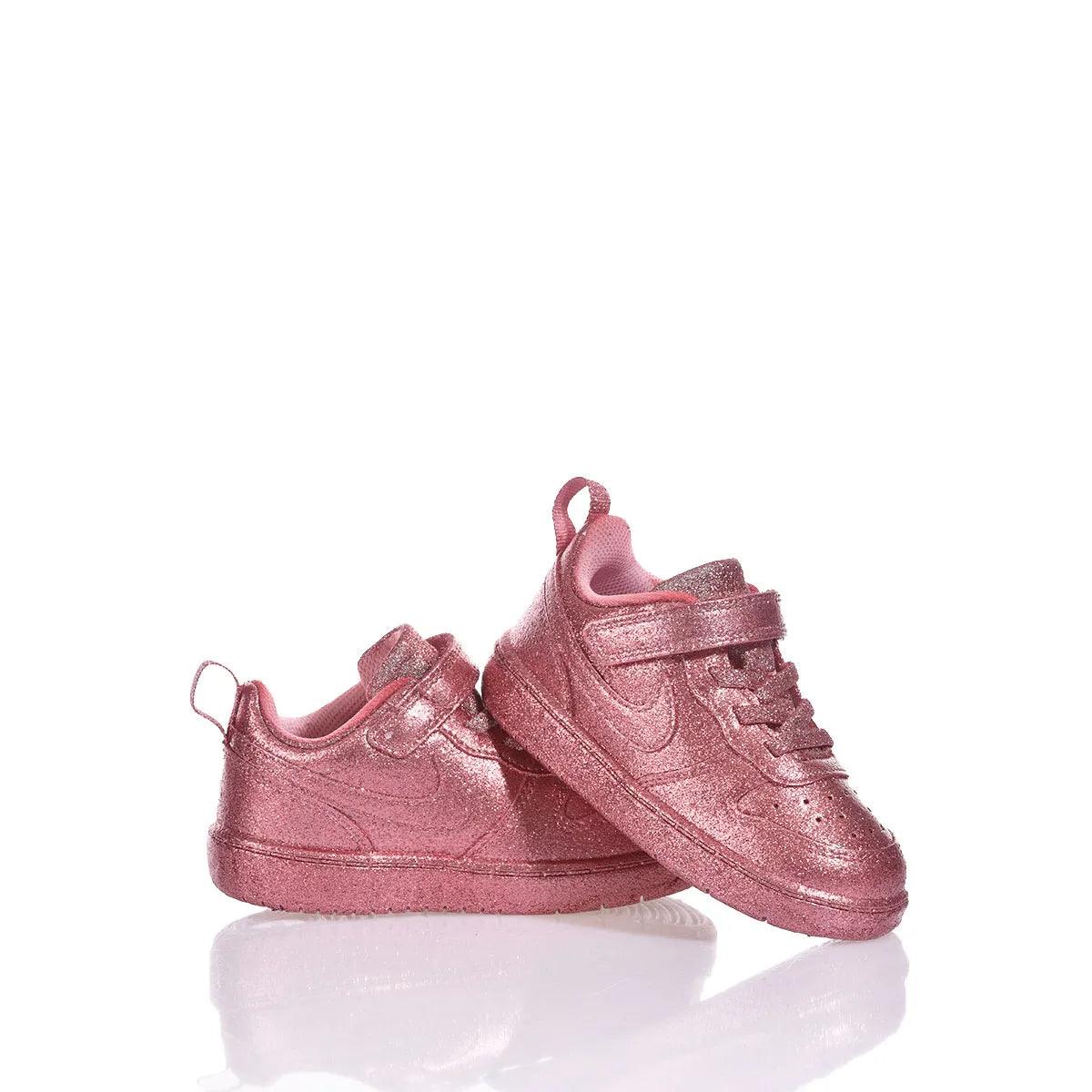 Scarpe da ginnastica bambina rosa glitter, chiusura a strappo, stile sportivo