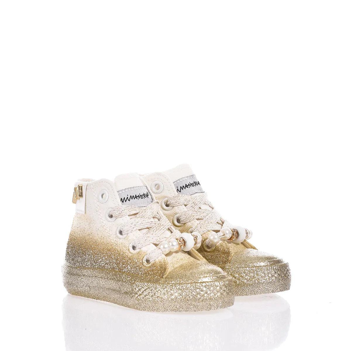 Sneakers glitterate oro bianche per bambini, accessorio abbigliamento premaman elegante