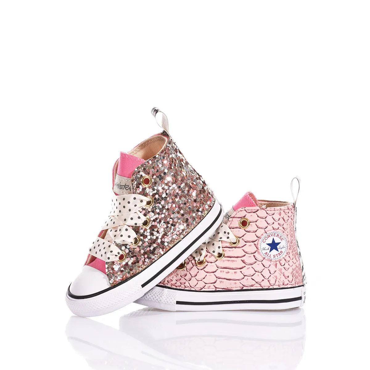 Sneakers rosa glitterate e con paillettes per bambini, moda abbigliamento premaman