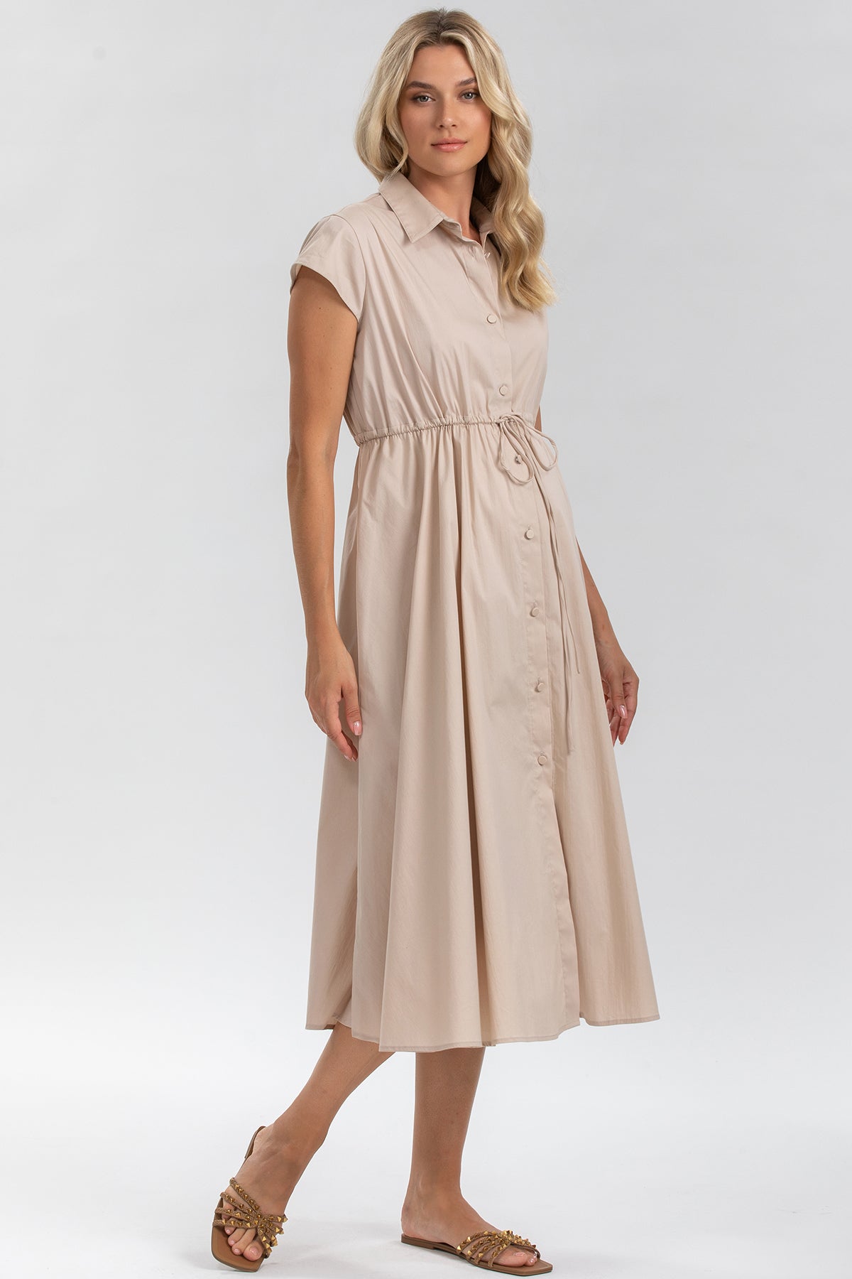 CELESTE | Abito Camicia Premaman in Cotone Beige
