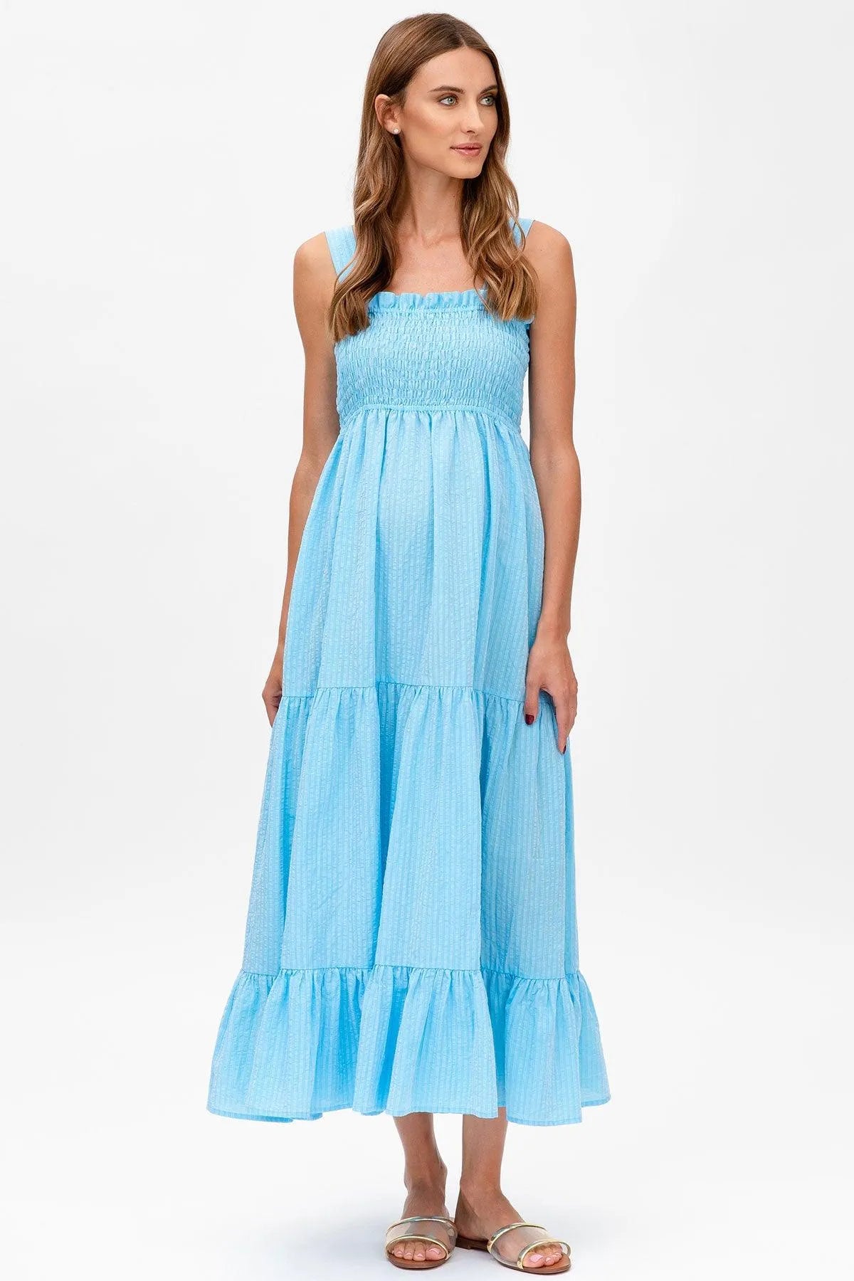HOLLY | Abito Premaman Lungo in Cotone Goffrato Color Azzurro - Pietro Brunelli