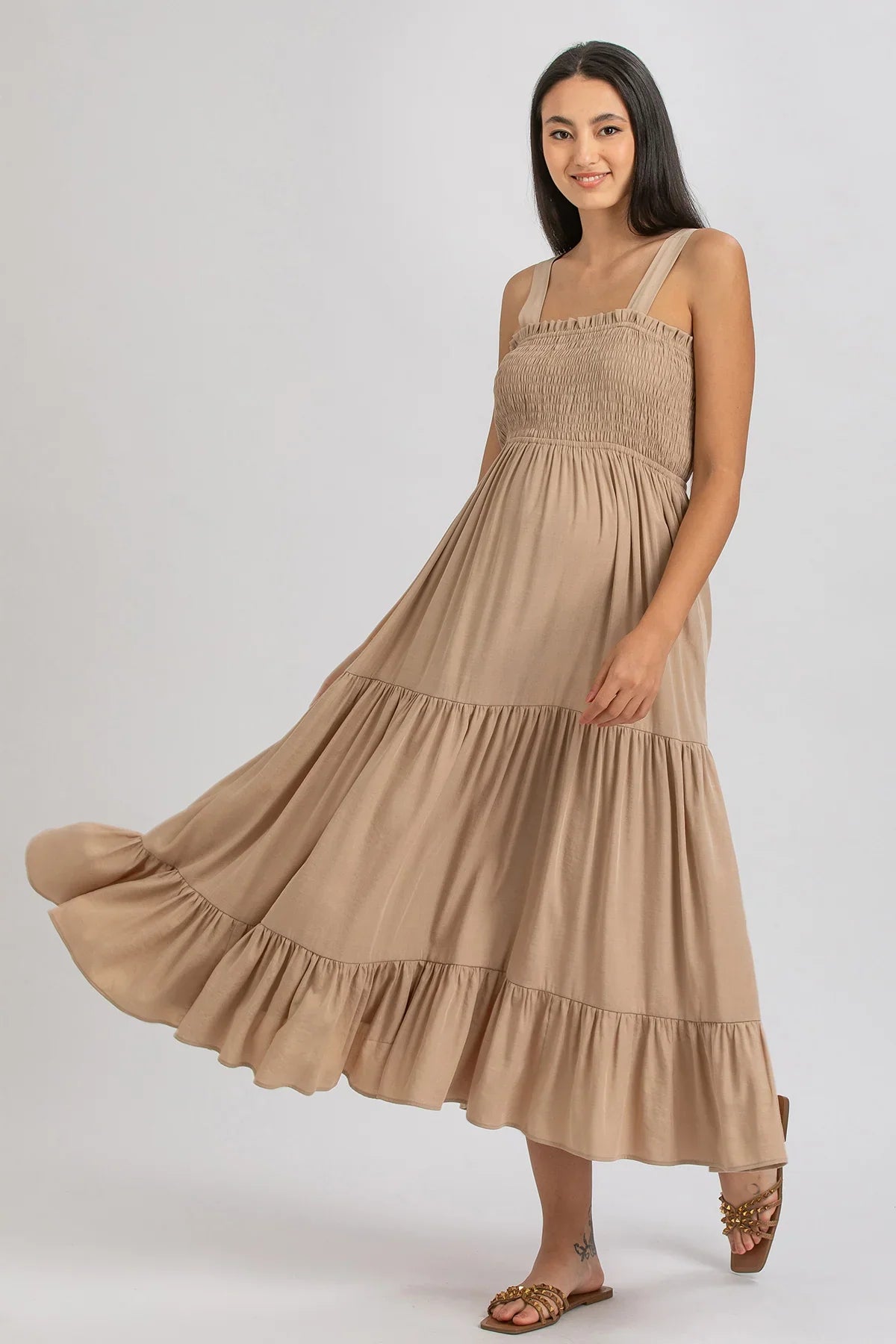 HOLLY | Abito Premaman Lungo in Viscosa Beige