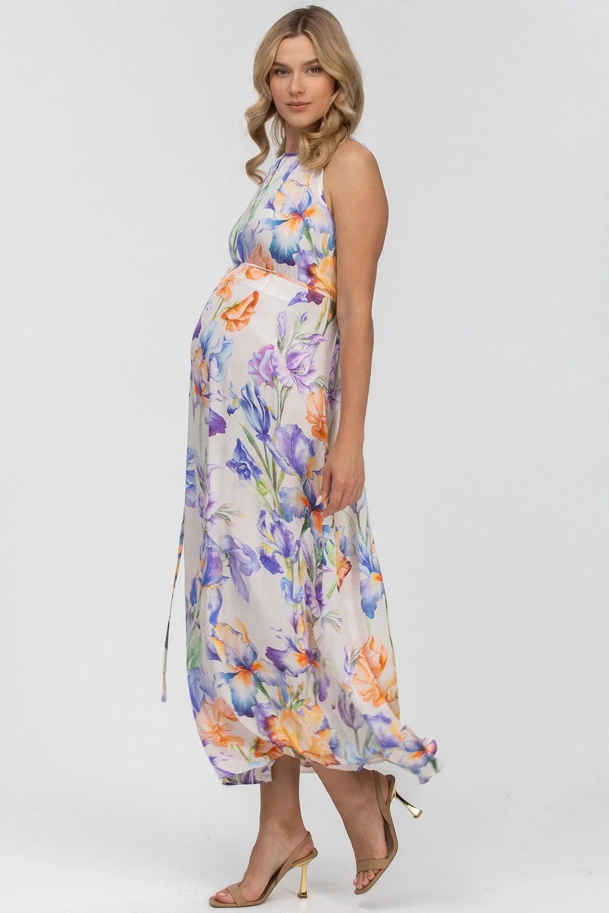 Maxi abito premaman Pietro Brunelli Maternity stampato a fiori colorati