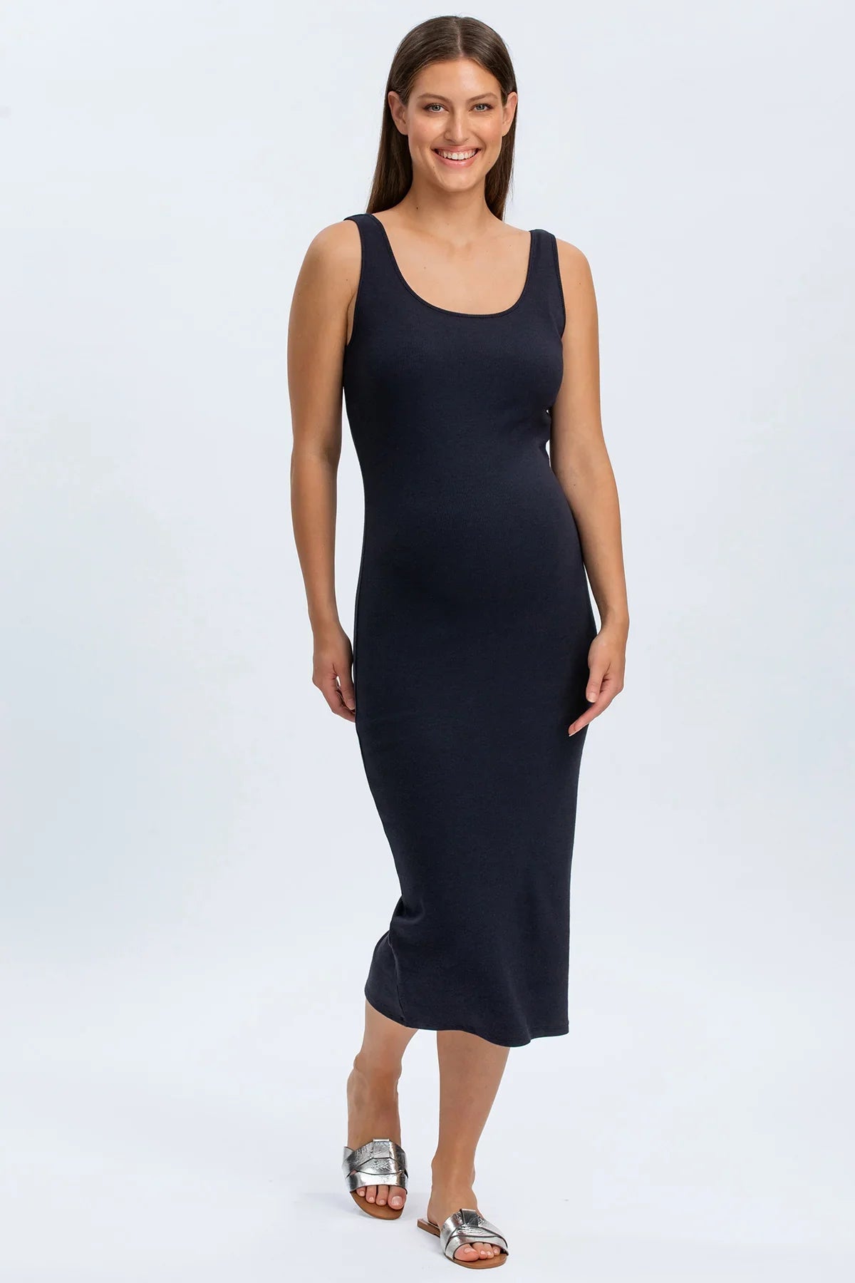 Vestito premaman nero senza maniche, aderente, per gravidanza elegante