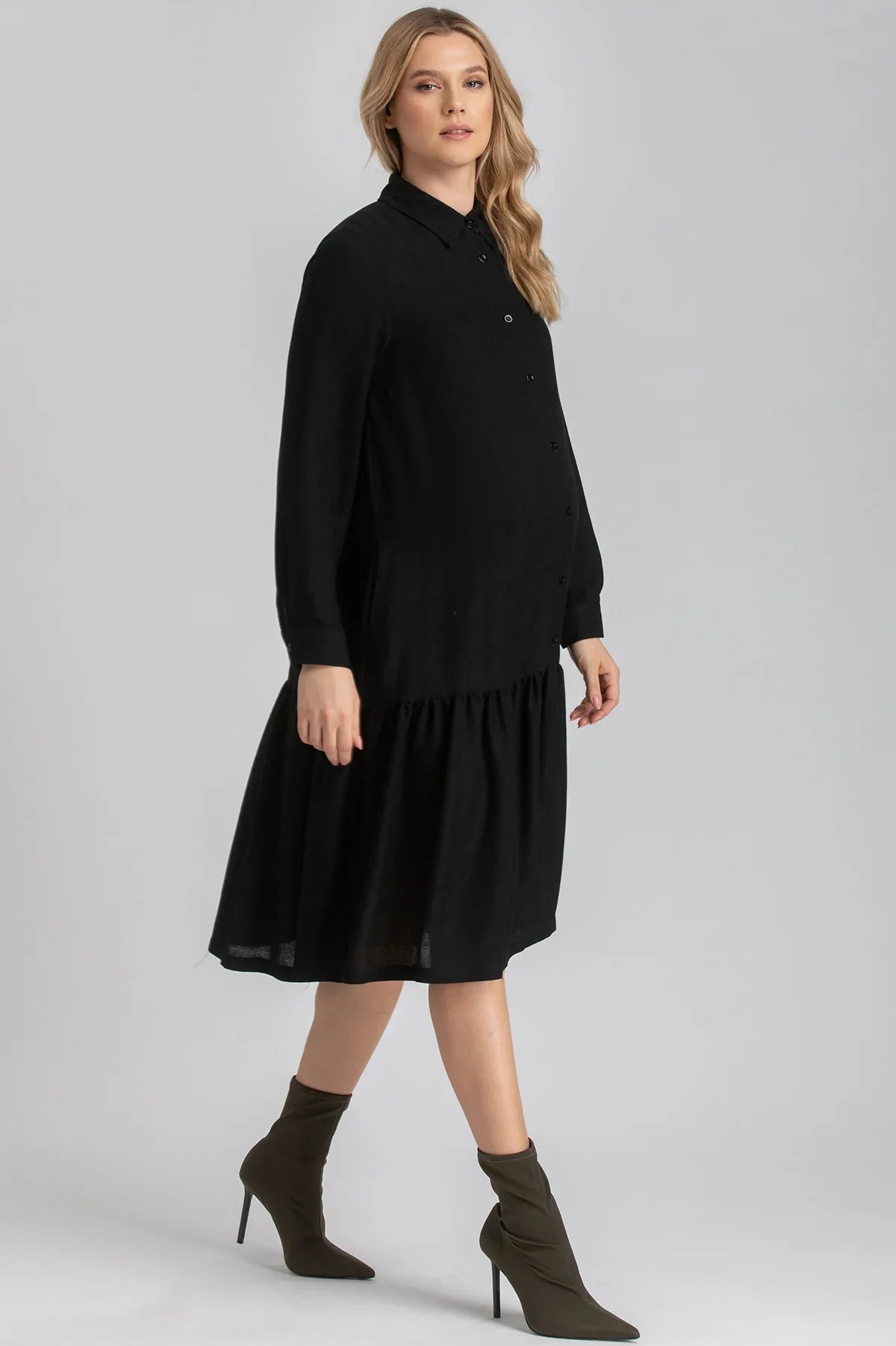 Abito Premaman Coprente Sotto il Ginocchio in tessuto non-trasparente, Tznius Maternity Dresses, Modest maternity dress