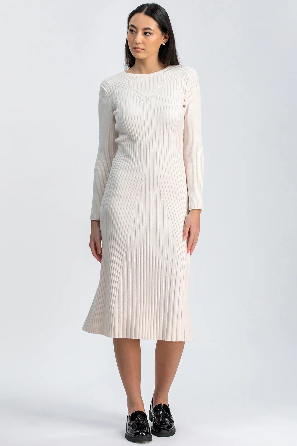 GEMMA | Abito Aderente Bianco con Maniche Lunghe