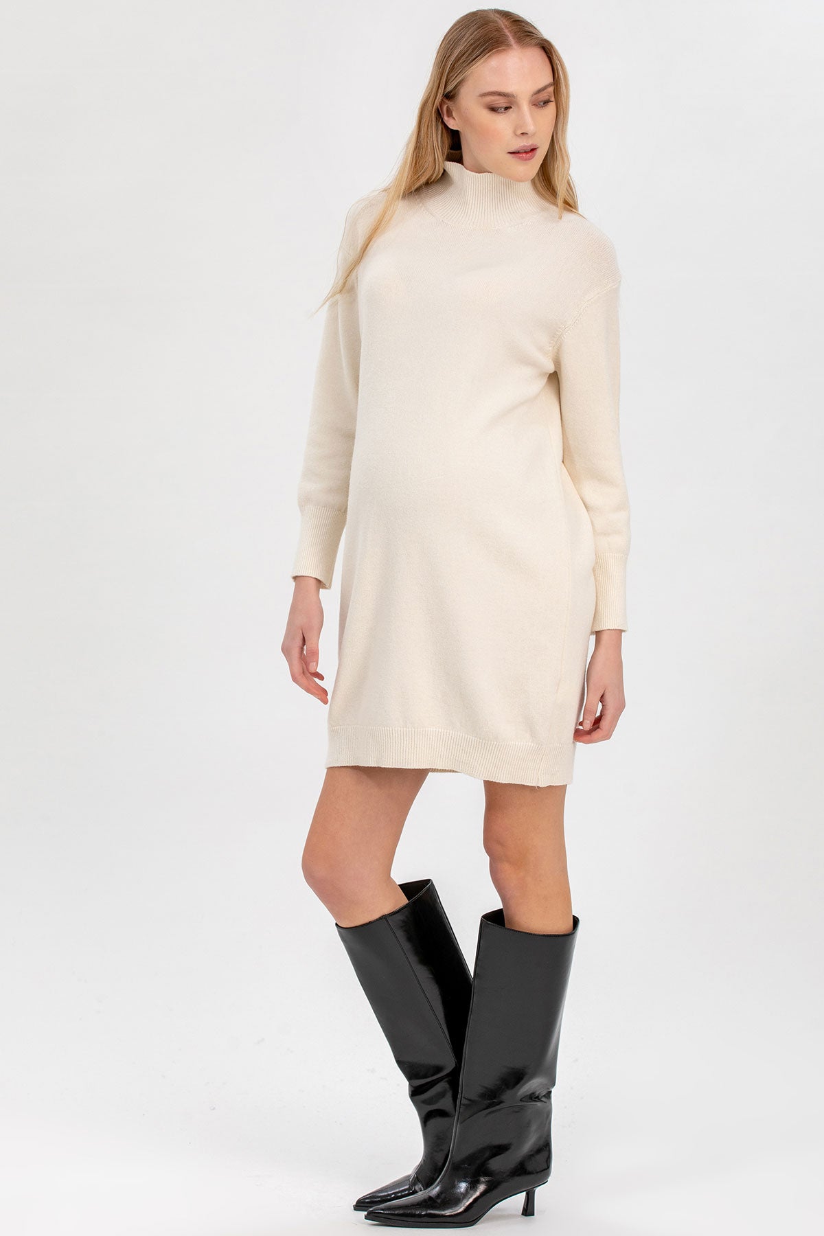 FELICIA | Mini Abito Premaman Panna con Maniche Lunghe
