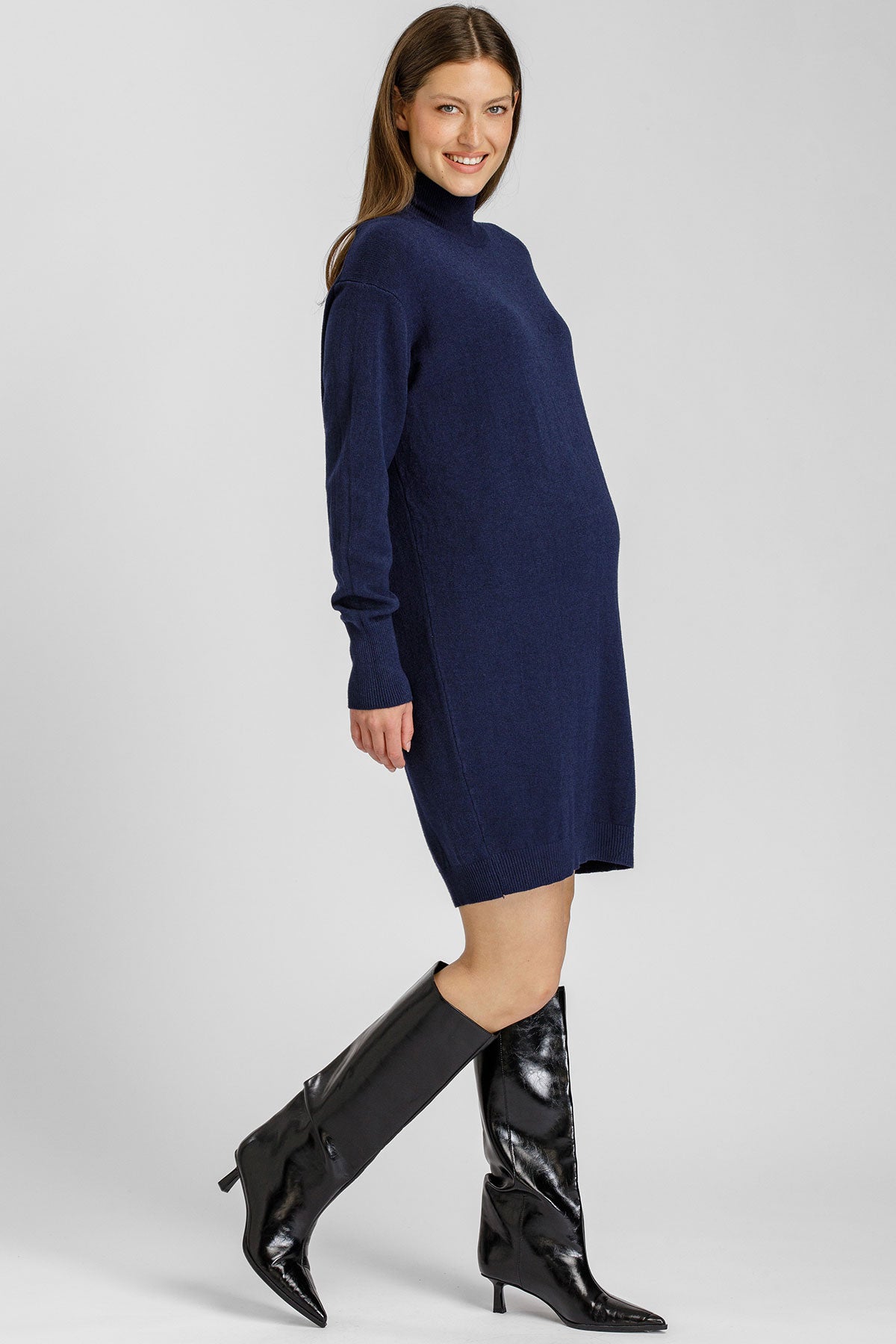 FELICIA | Mini Abito Premaman Navy con Maniche Lunghe