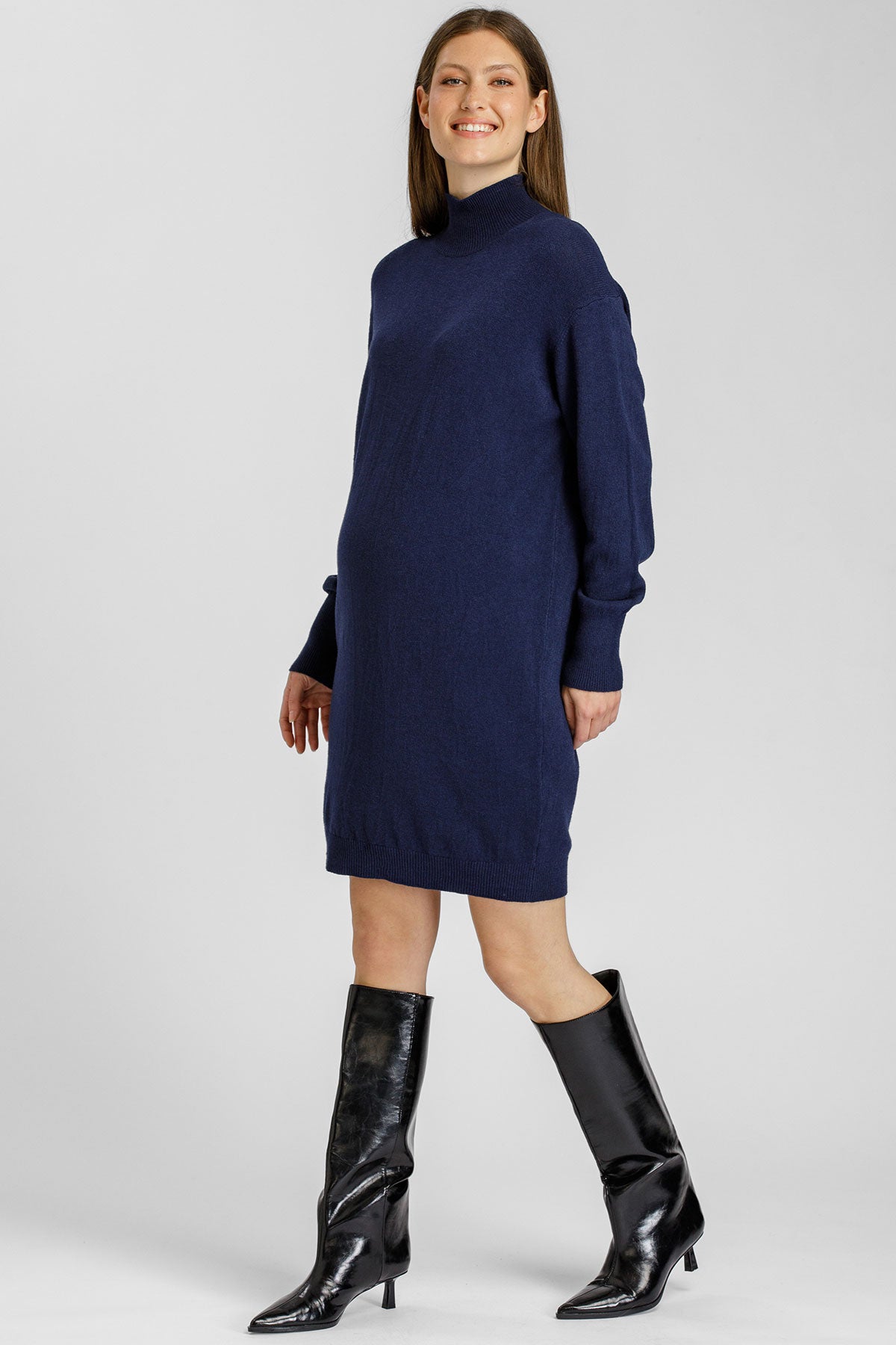 FELICIA | Mini Abito Premaman Navy con Maniche Lunghe
