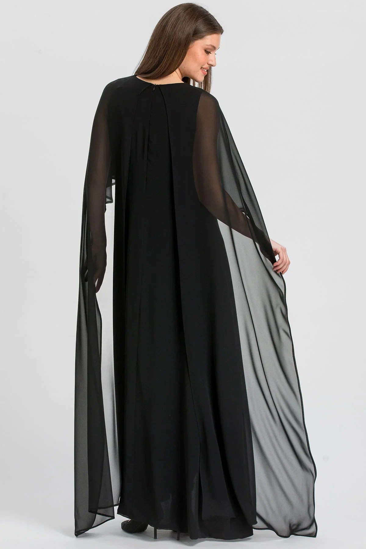 Abito premaman nero lungo con mantello in chiffon di Pietro Brunelli Maternity