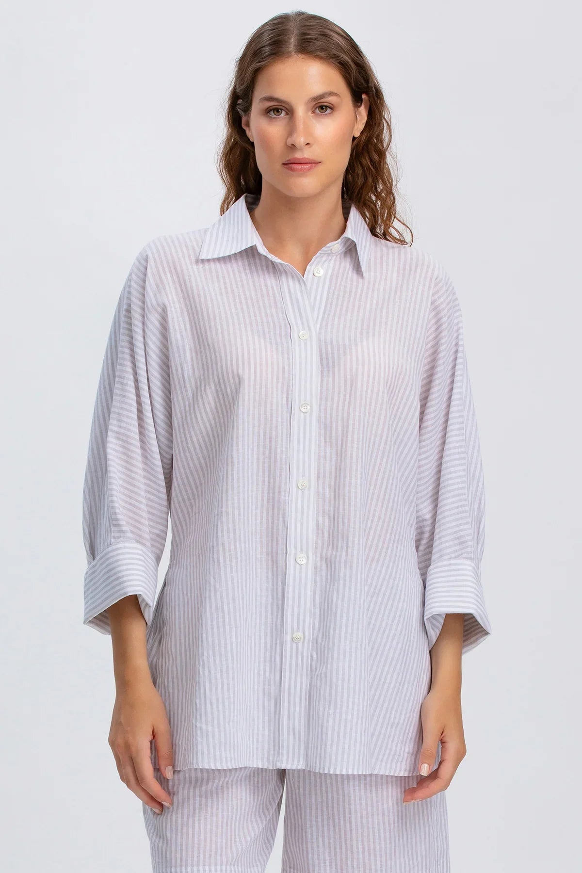 LIPARI | Camicia Oversize in Lino a Righe Grige
