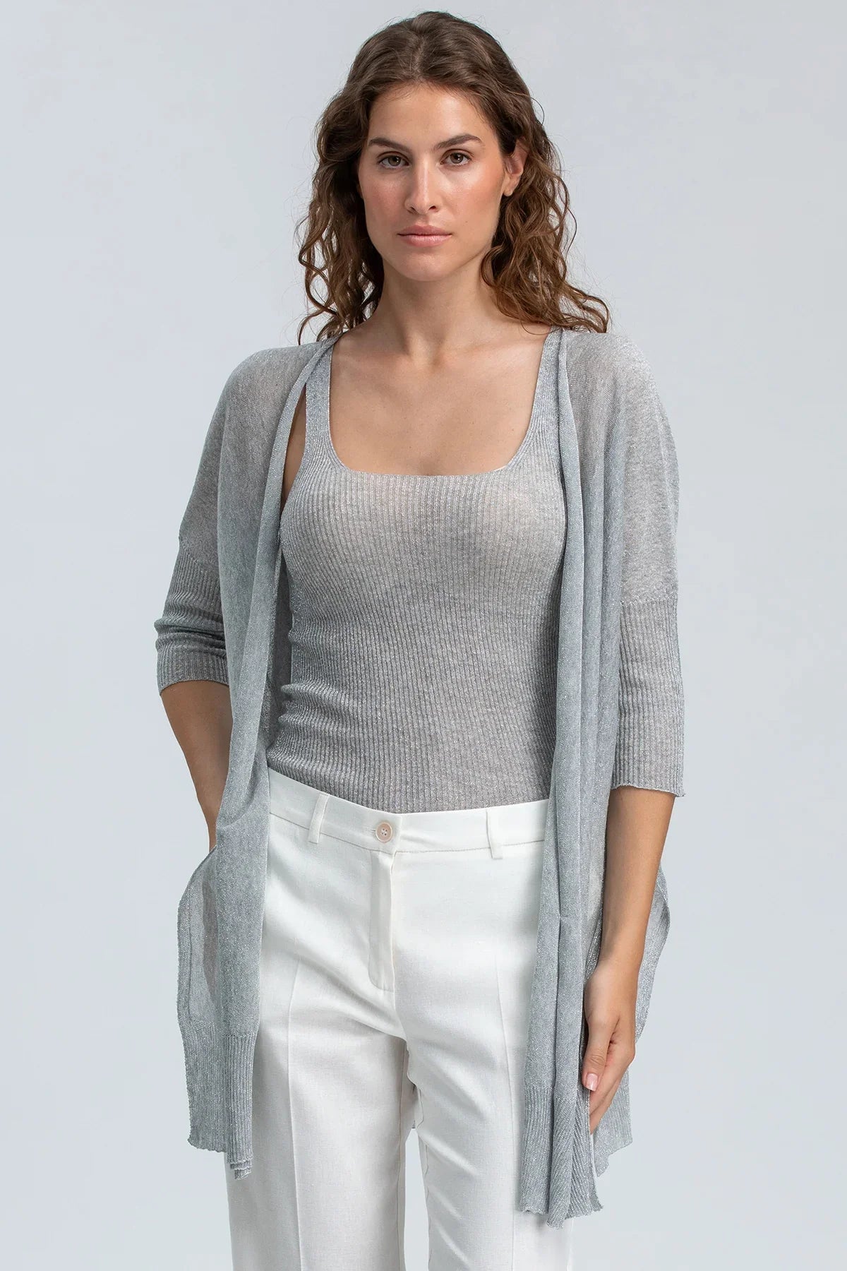 CORFU' | Cardigan Grigio con Spacchi Laterali