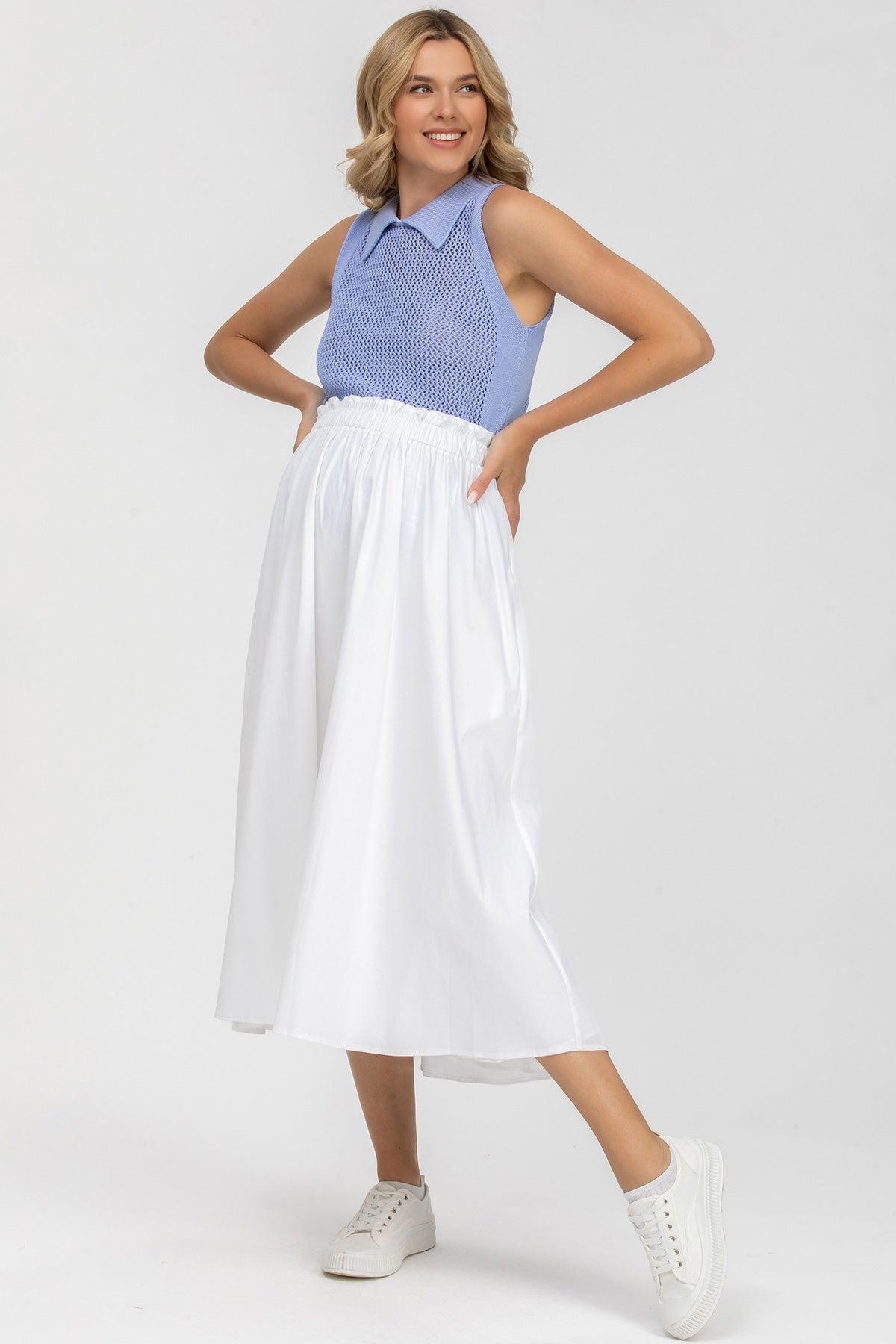 OLIVIA | Gonna Premaman Midi Bianca in Cotone - Pietro Brunelli