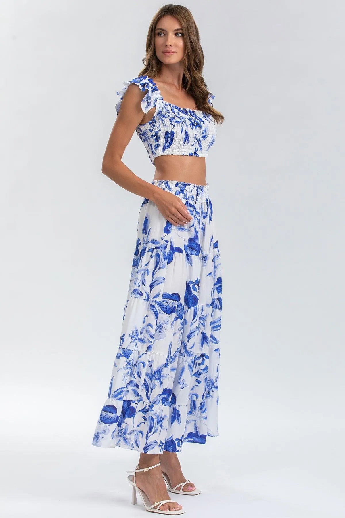 MARISOL Q168 | Maxi Gonna a Balze Stampata - Pietro Brunelli