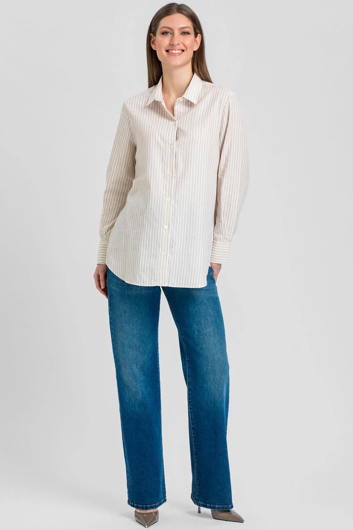 Jeans premaman a gamba larga con fascia elastica
