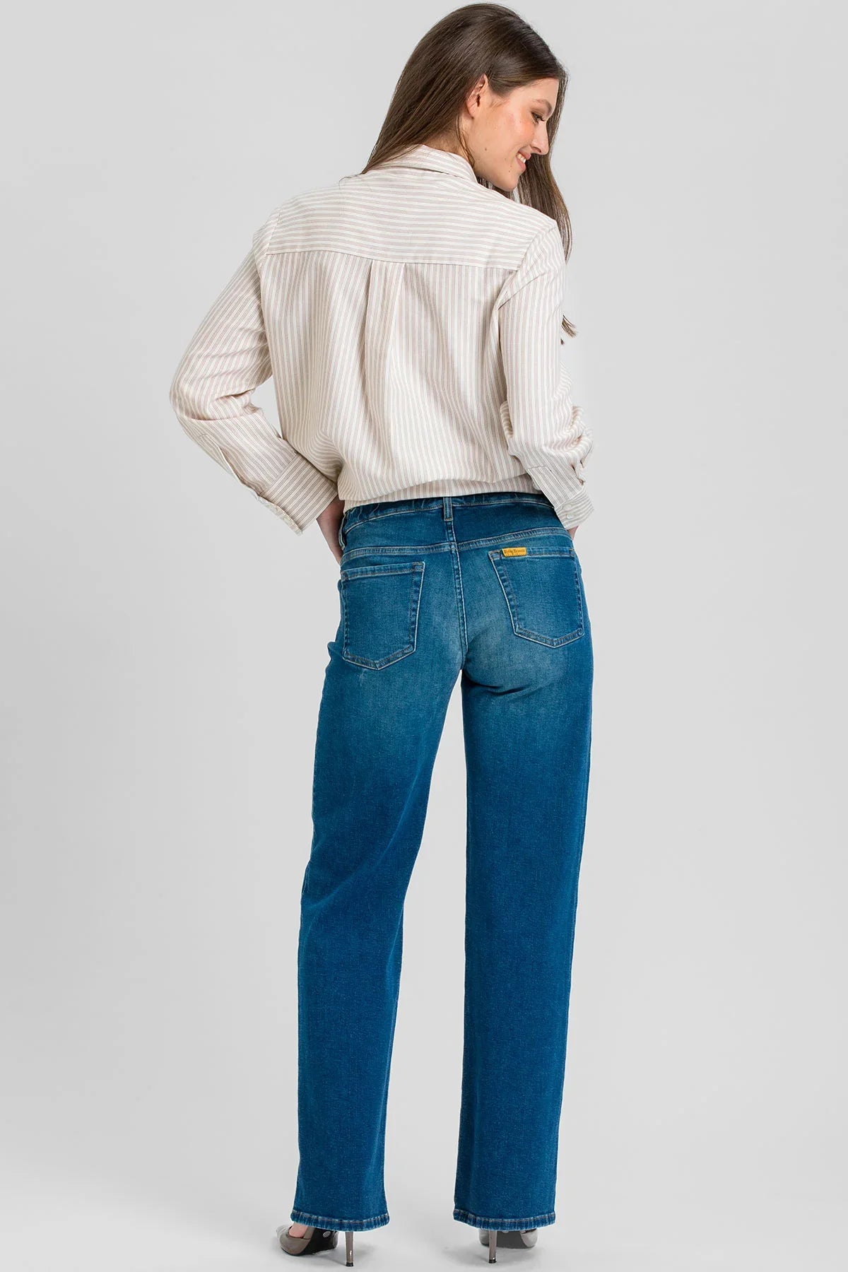 Jeans premaman a gamba larga con fascia elastica