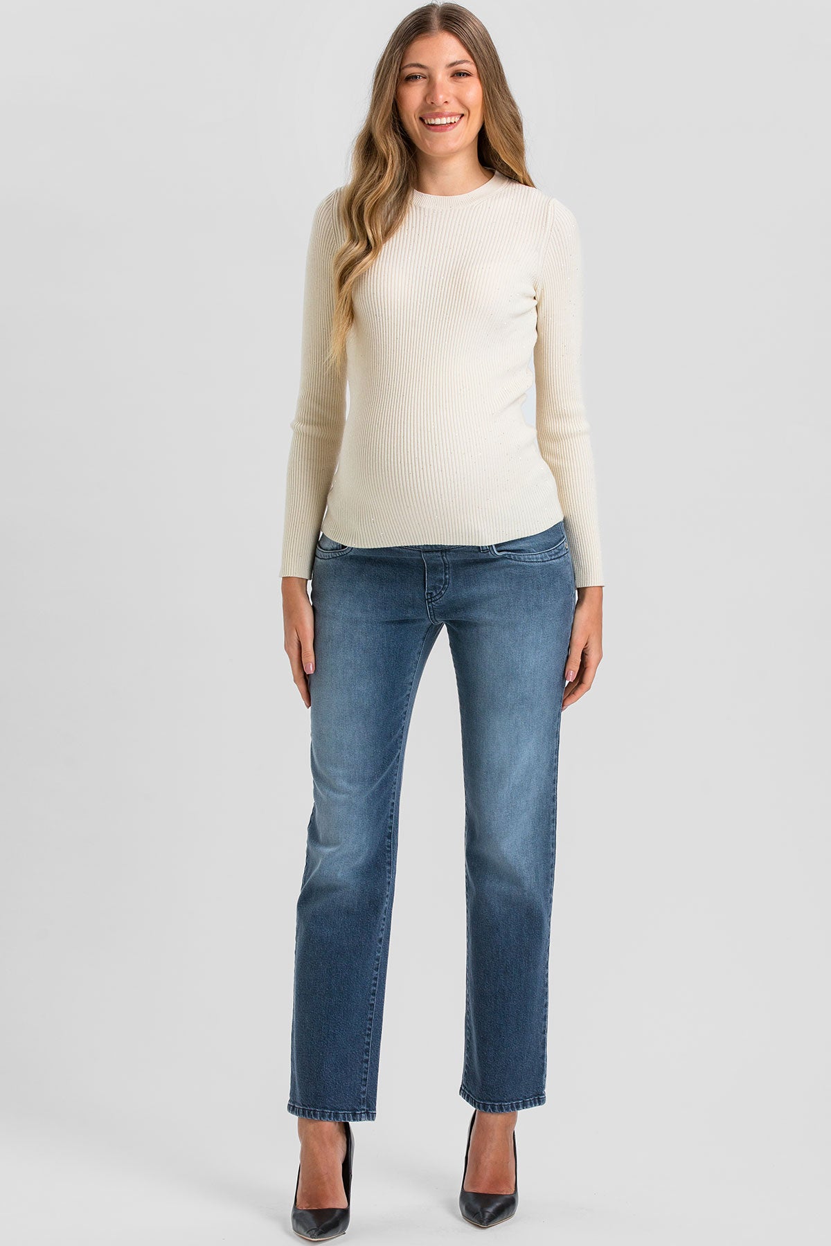Jeans Premaman con fascia elastica a Gamba Dritta