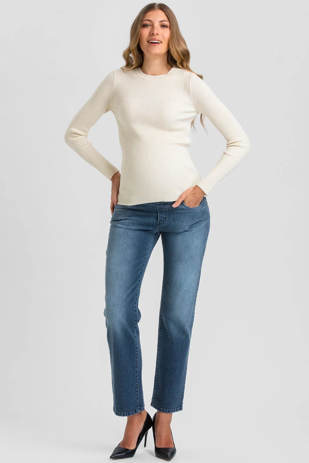 Jeans Premaman con fascia elastica a Gamba Dritta