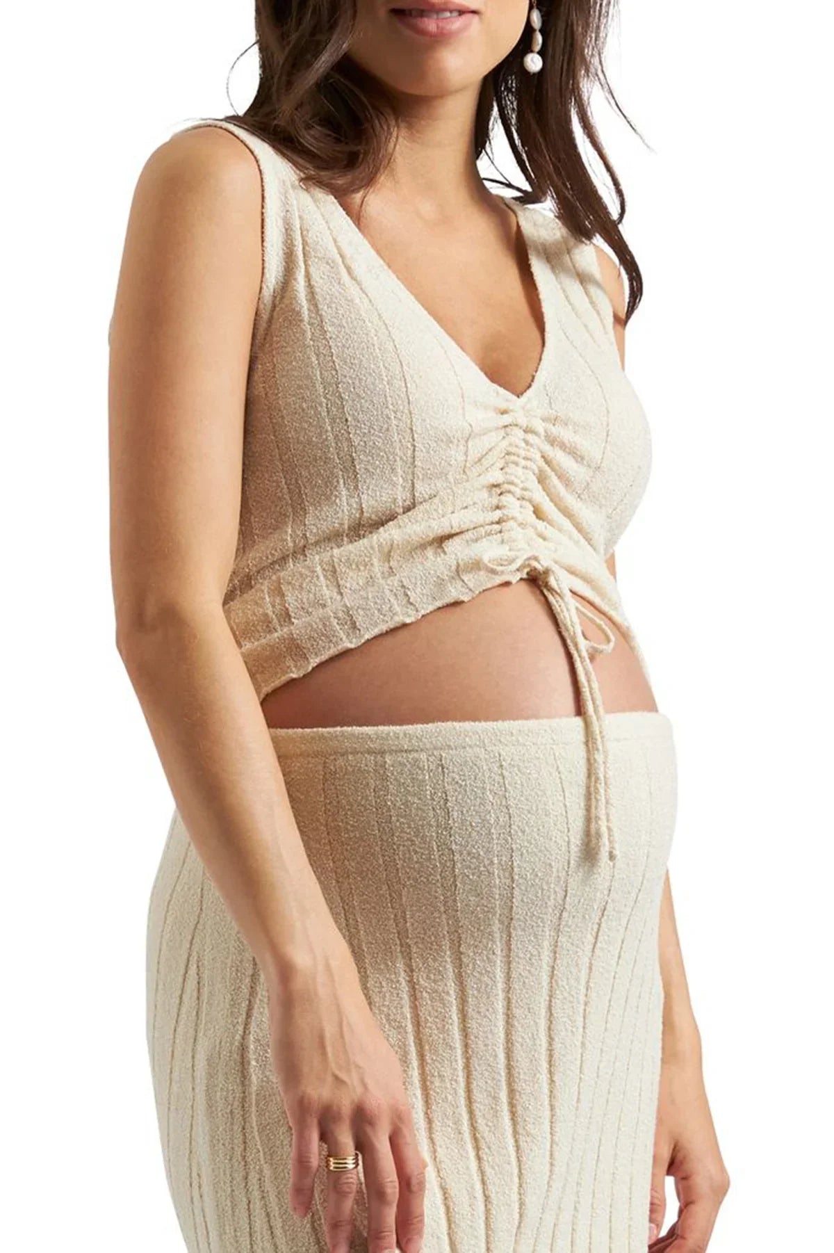 Top premaman beige senza maniche Ripe con scollatura a V e dettaglio coulisse
