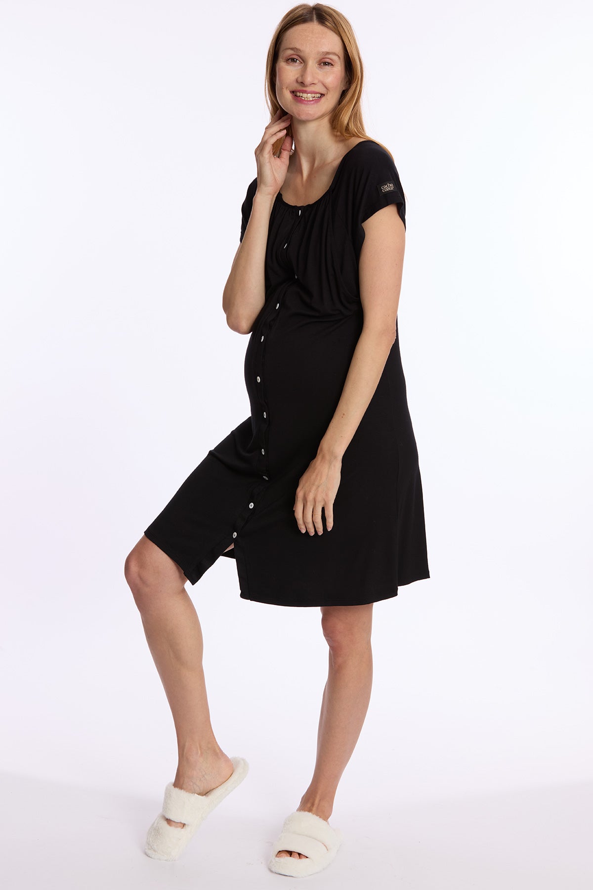 LOUNA | Camicia da Notte Premaman e Allattamento in Morbido Bambù Nero