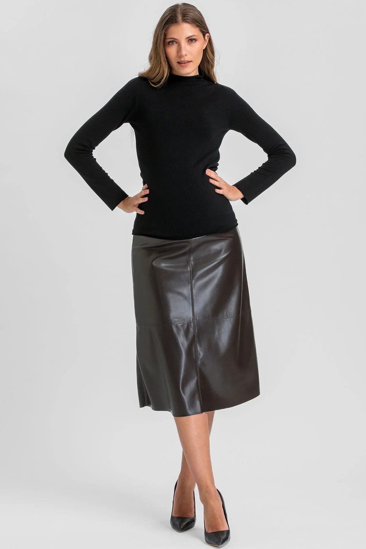 Black maternity knit jumper with a high neck and long sleeves
