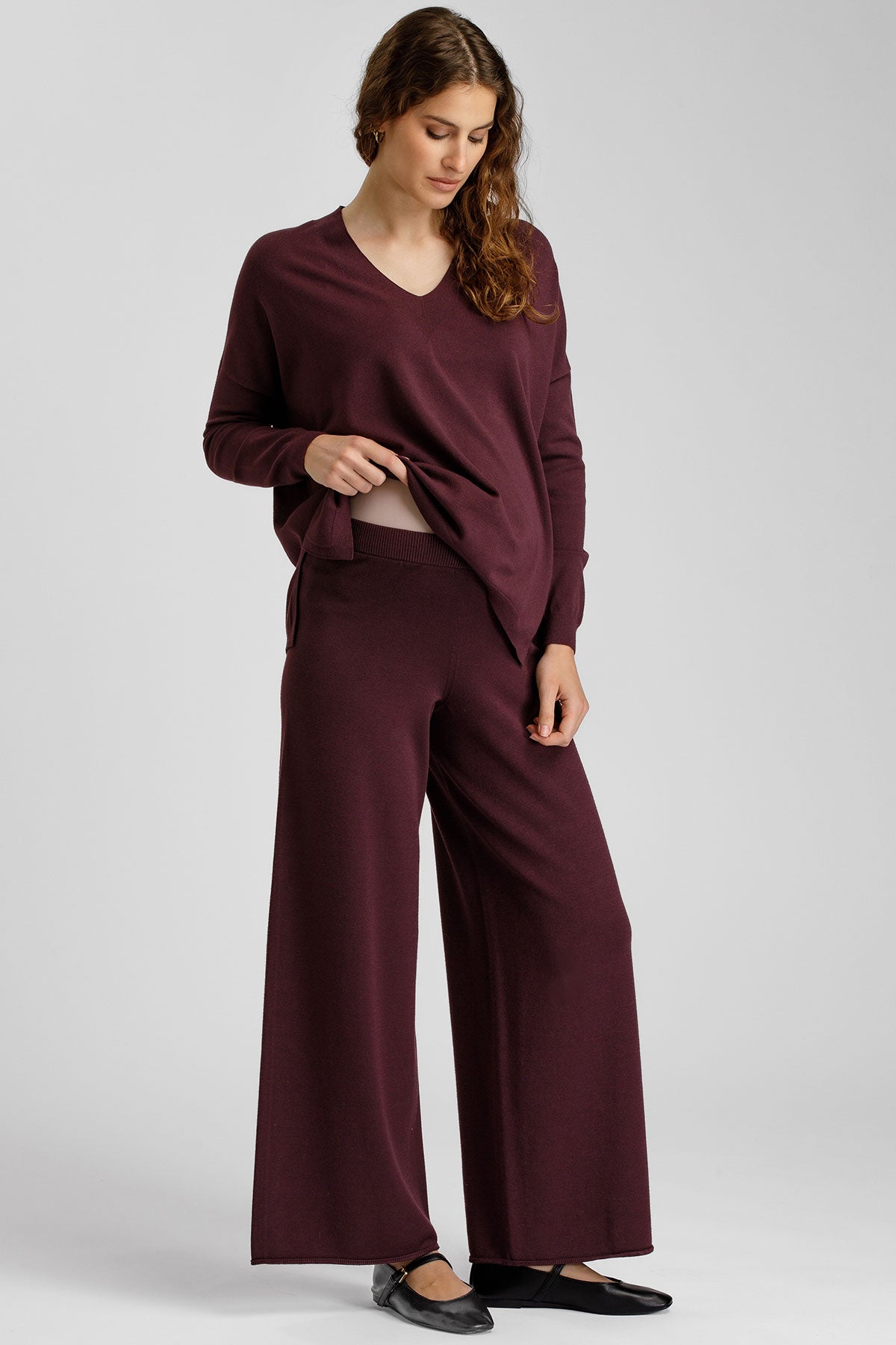 CAMELIA | Pantaloni Premaman a Gamba Larga Bordeaux