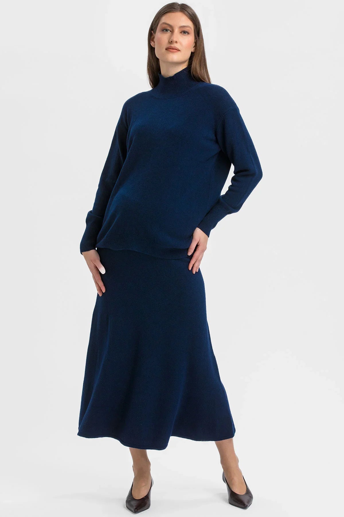 Maglia Premaman Blu Scuro a Collo Alto