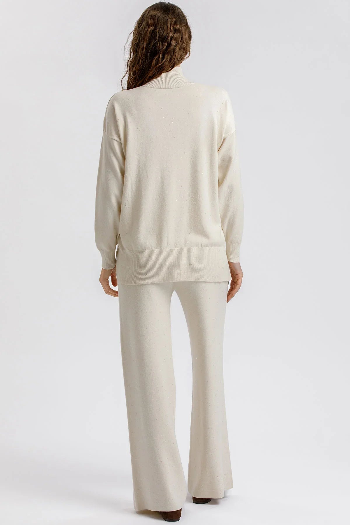 Pantaloni Premaman Crema a Gamba Larga con micro paillettes