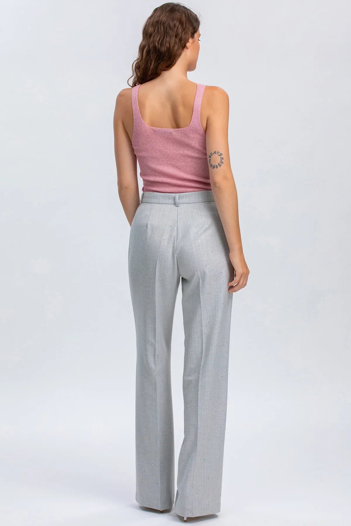 Pantaloni premaman grigi eleganti abbigliamento premaman donna, vista posteriore