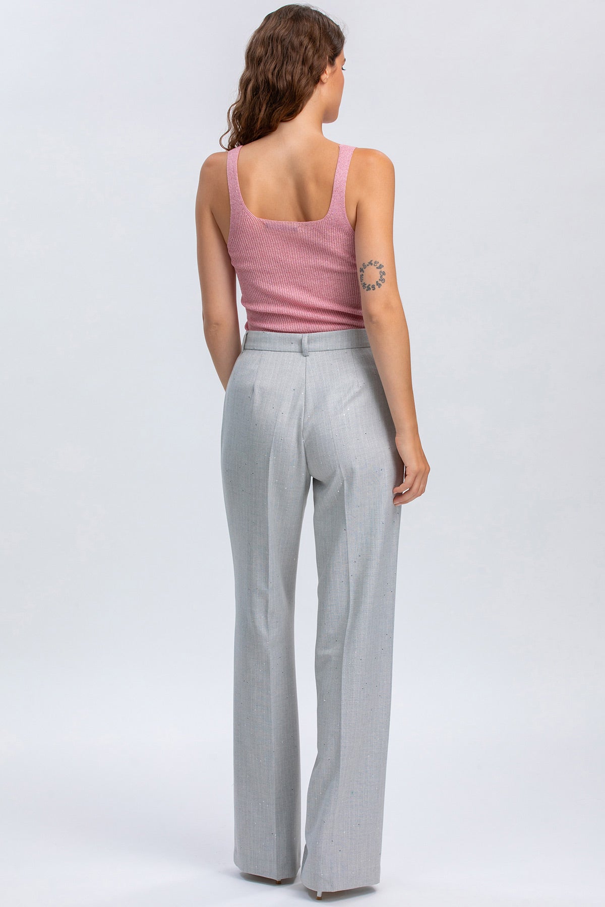 Pantaloni premaman grigi eleganti abbigliamento premaman donna, vista posteriore