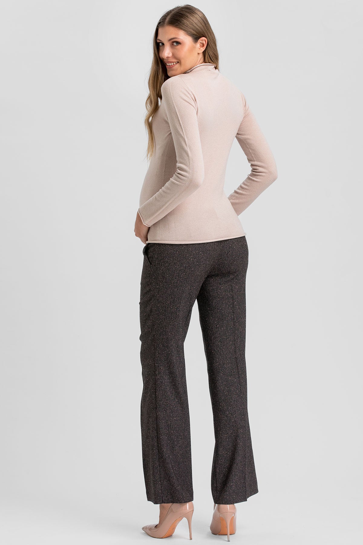 MAXIMILIAN | Brown Donegal Slightly Flared Maternity Pants