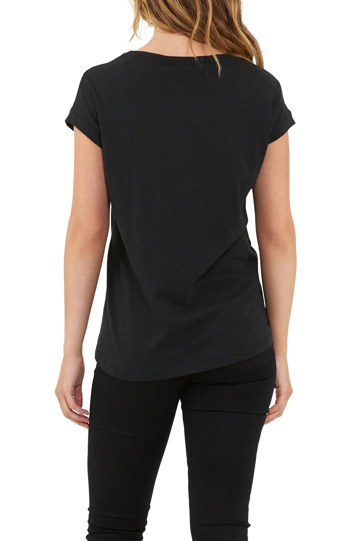 Vista posteriore di maglia premaman e allattamento nera Ripe