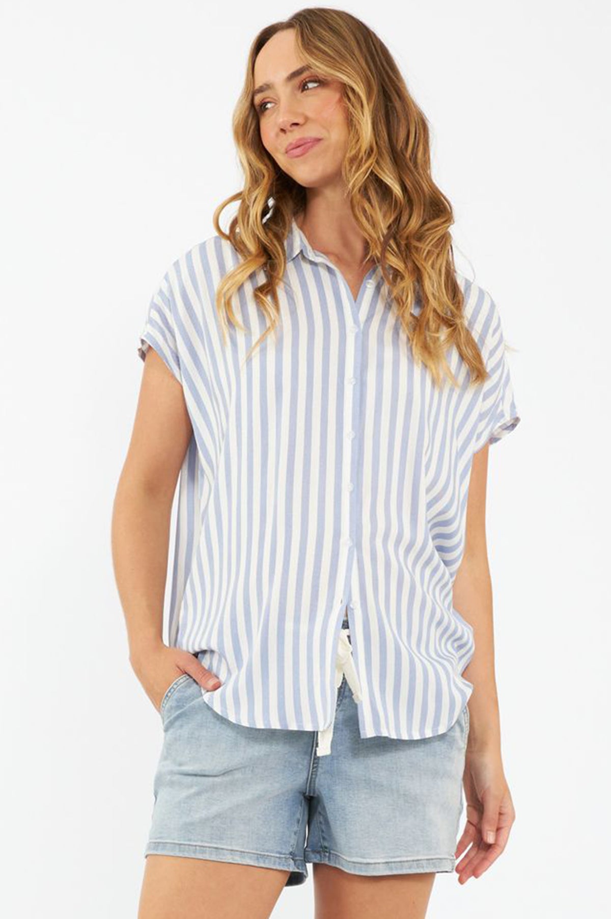 QUINN | Blue Stripe Maternity & Nursing Shirt
