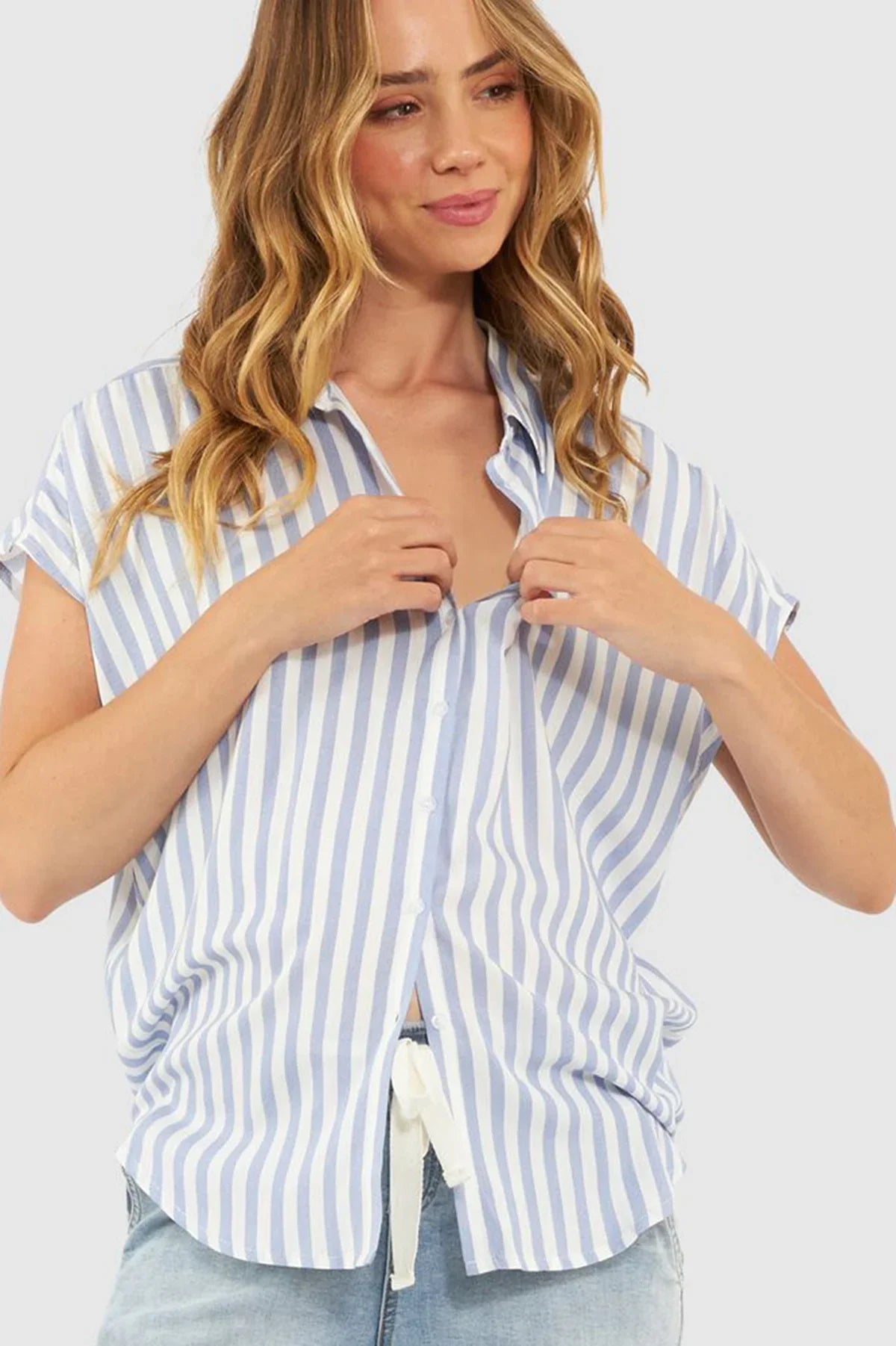 QUINN | Camicia Premaman e Allattamento a Righe Azzurre