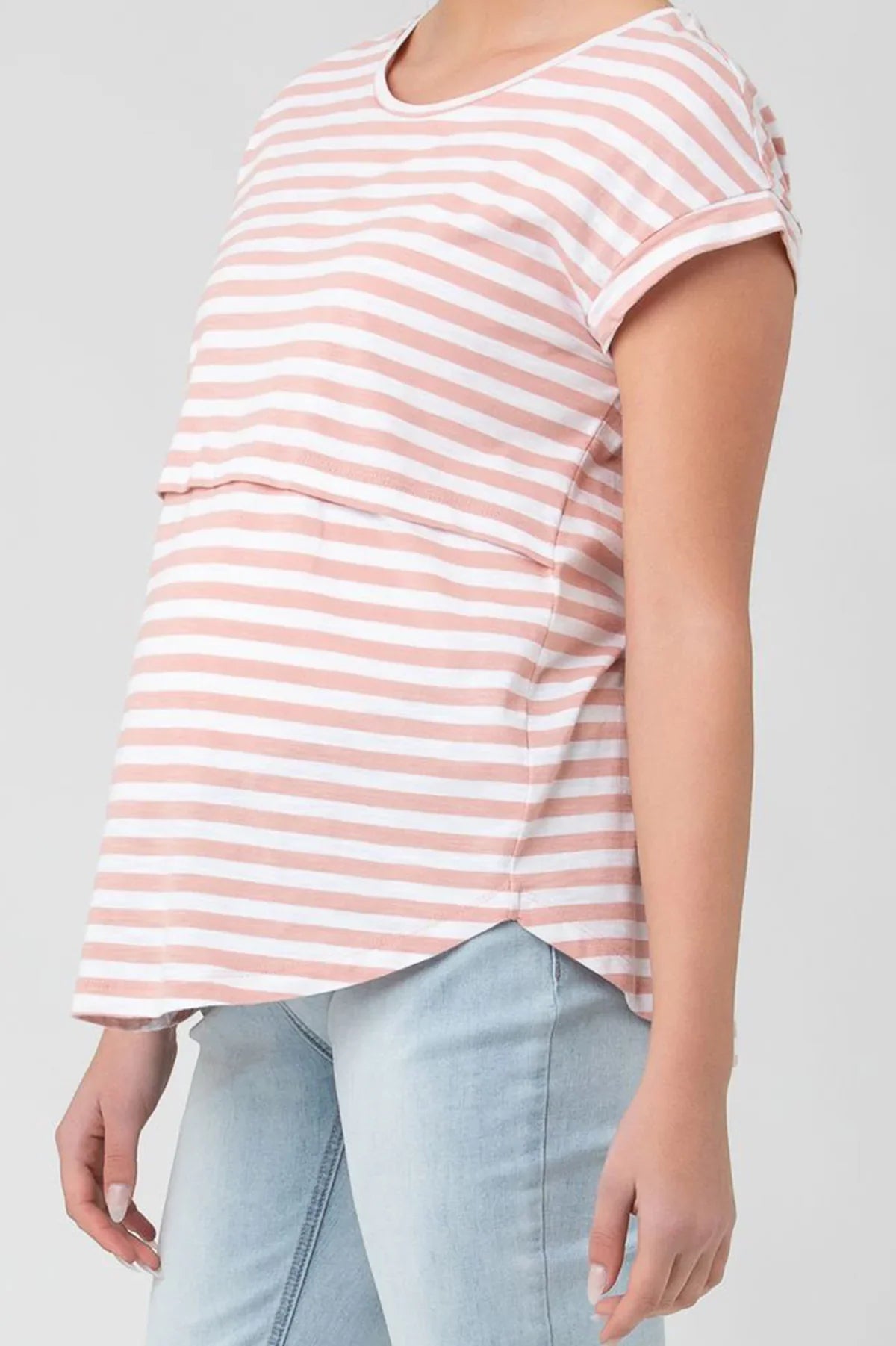 Maglia premaman e allattamento a righe rosa e bianche di Ripe