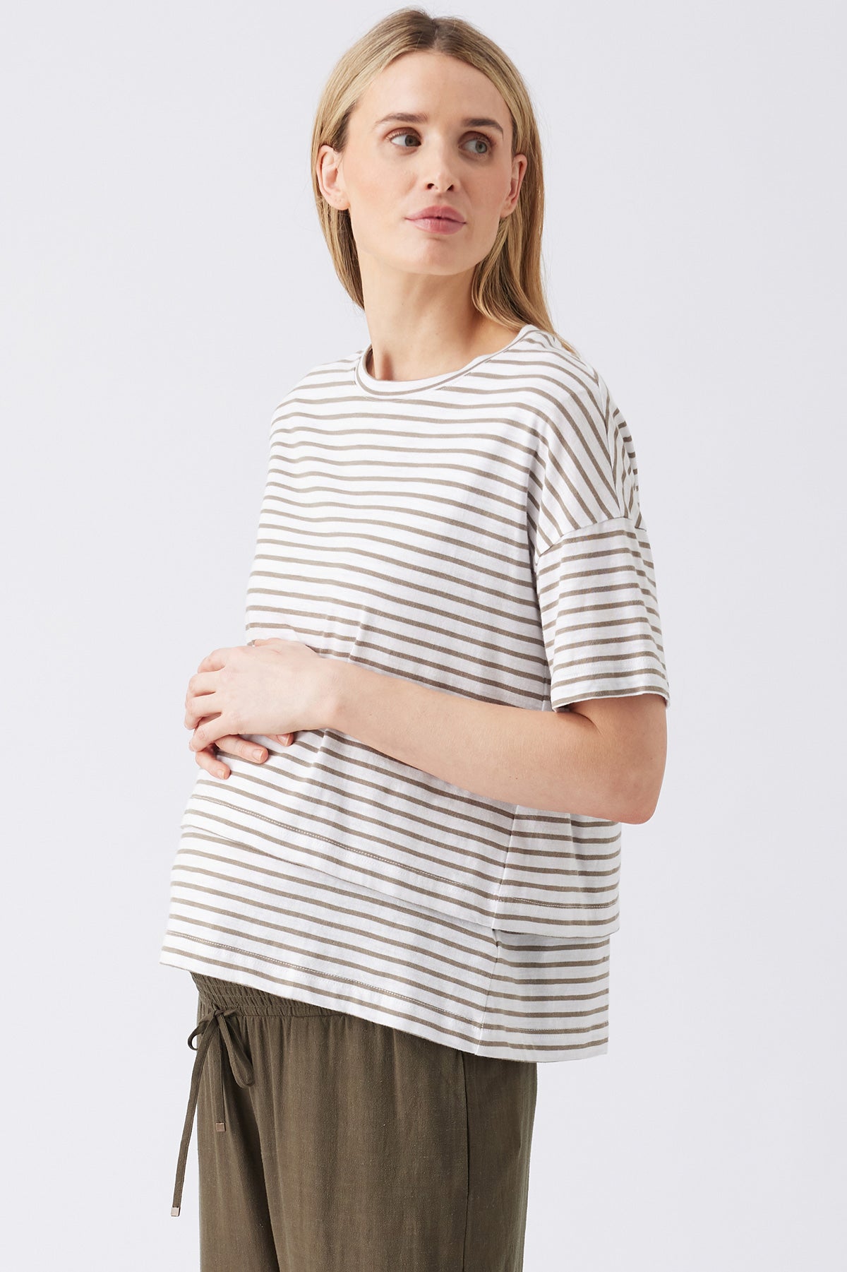 CLAUDETTE | Green Stripe Maternity & Nursing Top
