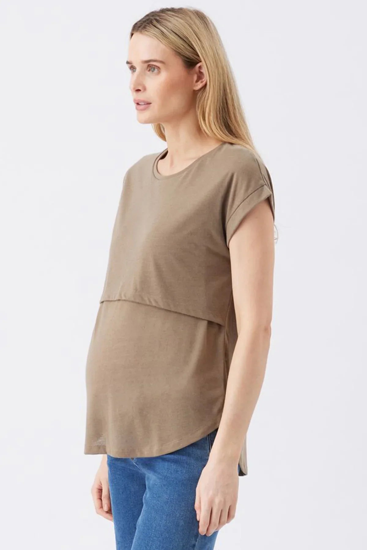 Maglia premaman e allattamento Ripe verde oliva a manica corta.
