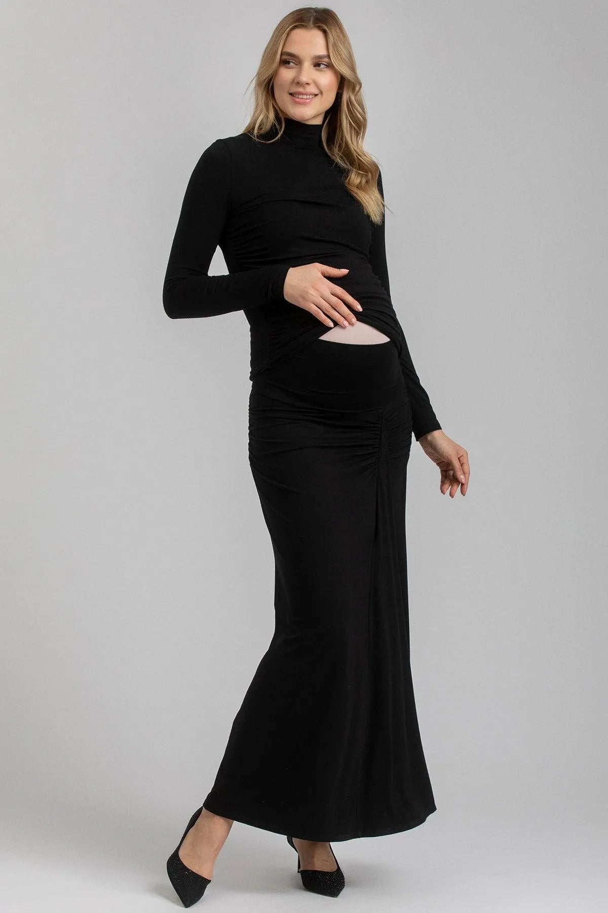 NIKE | Gonna Maxi Premaman Nera con Arricciature in Morbido Bambù - Pietro Brunelli