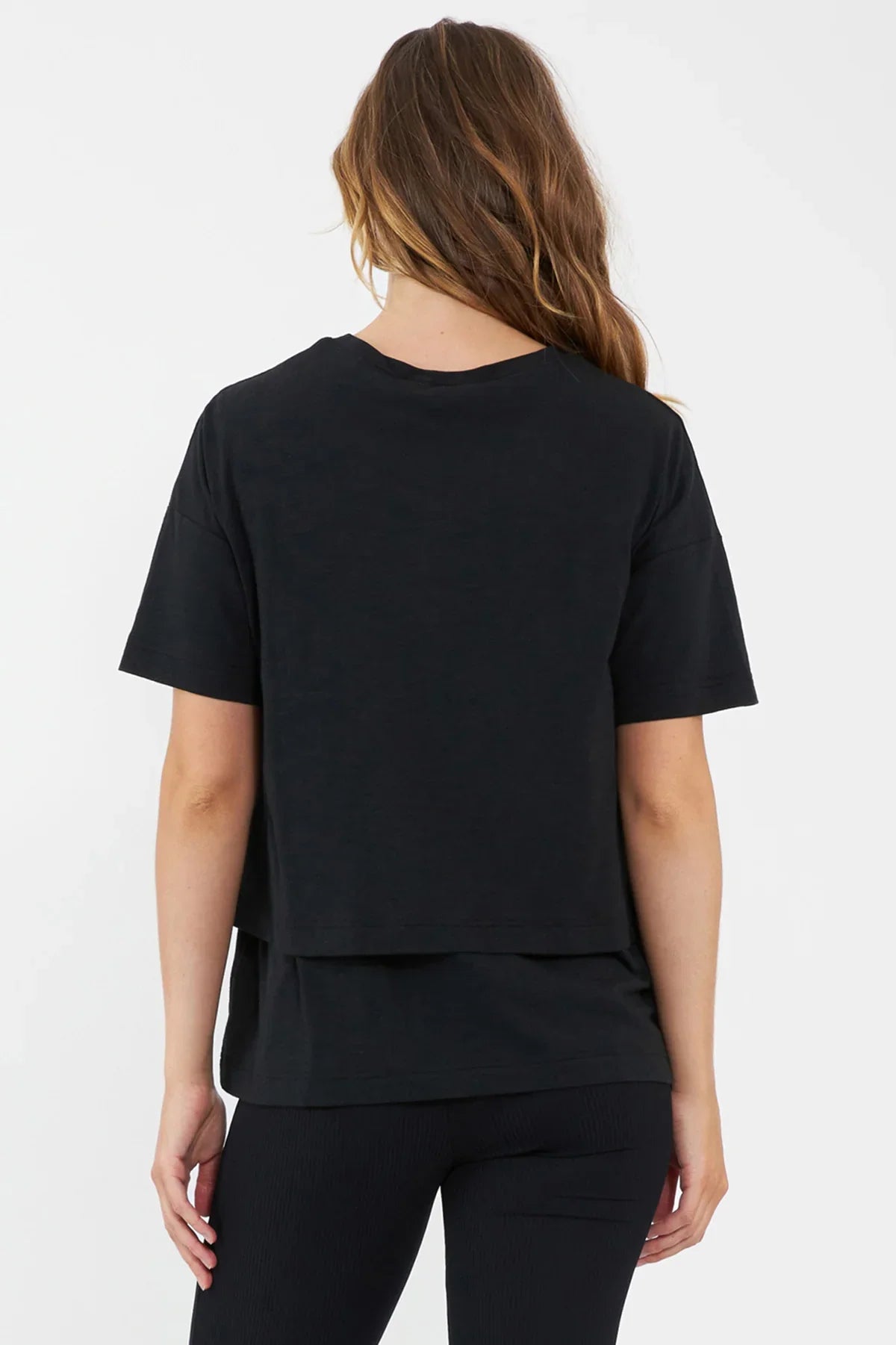 Vista posteriore di maglia premaman e allattamento nera Ripe