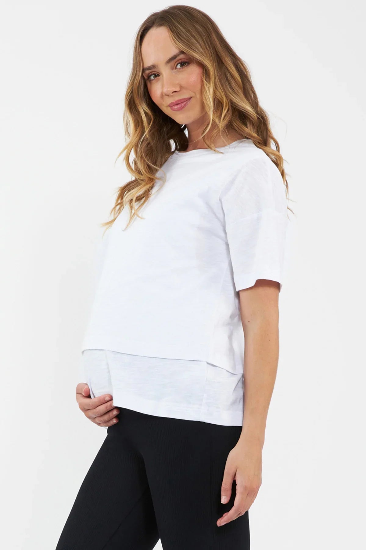 Maglia premaman e allattamento bianca Ripe con doppio strato e maniche corte