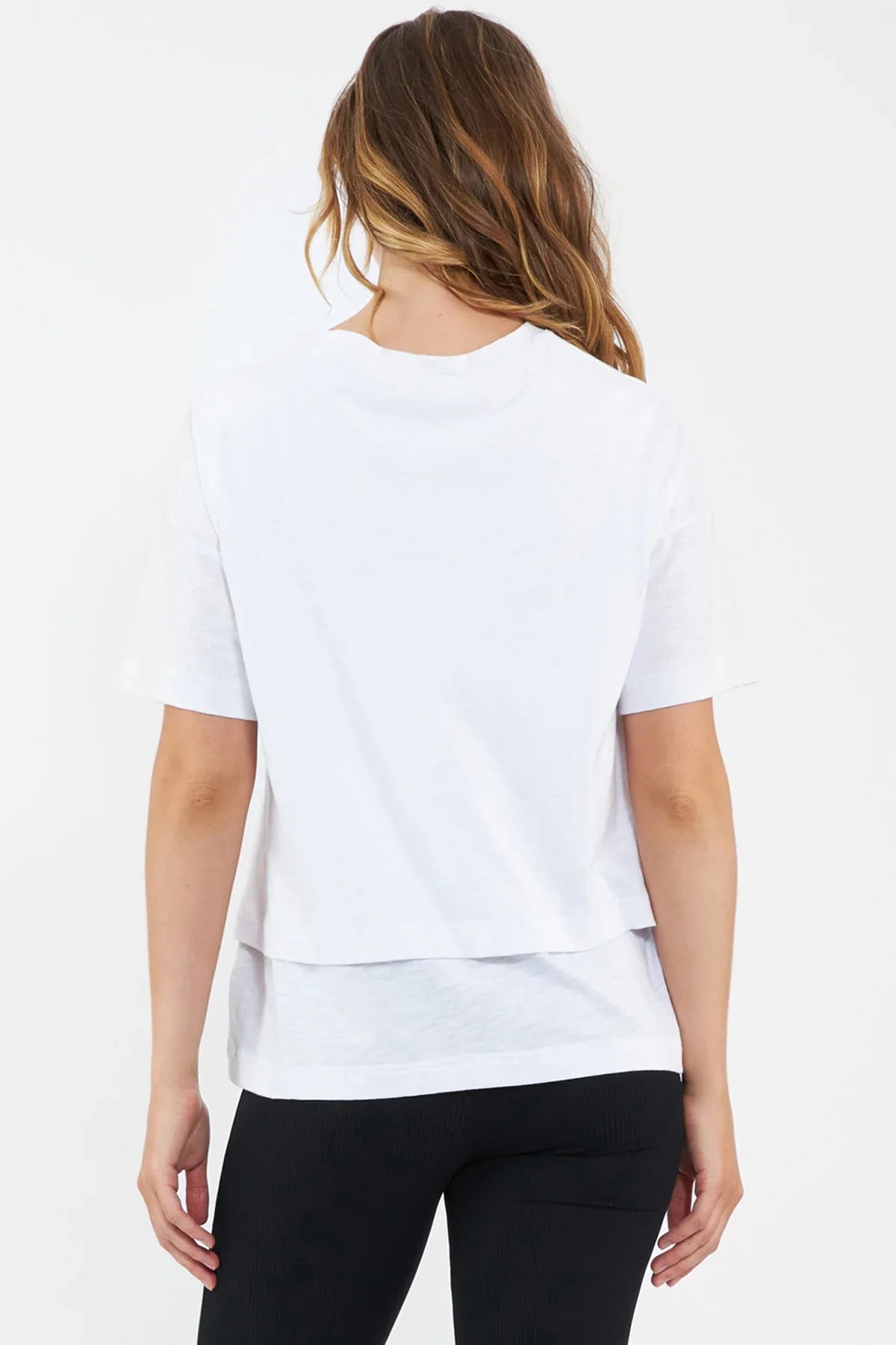 Vista posteriore di maglia premaman e allattamento bianca a maniche corte Ripe.