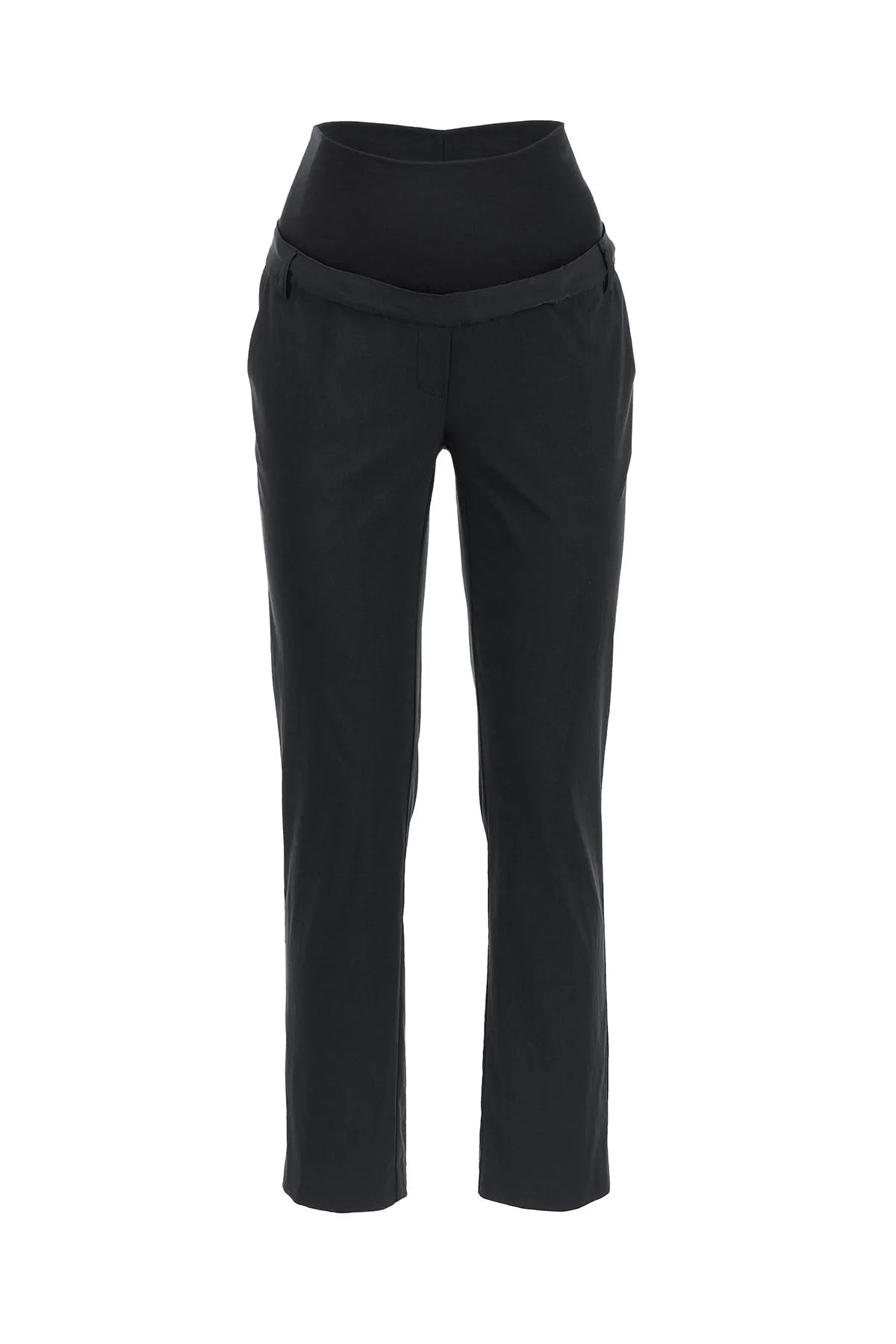 Pantaloni premaman neri con fascia elastica alta in vita, vestibilità comoda