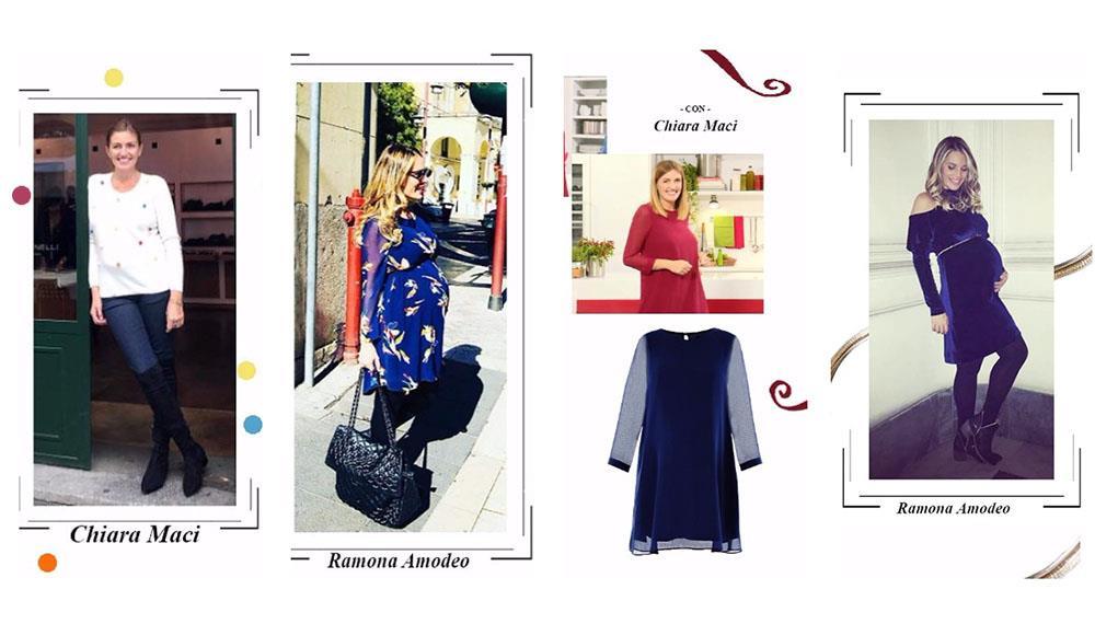 Donne incinte con abiti premaman eleganti e casual, moda maternità di qualità.