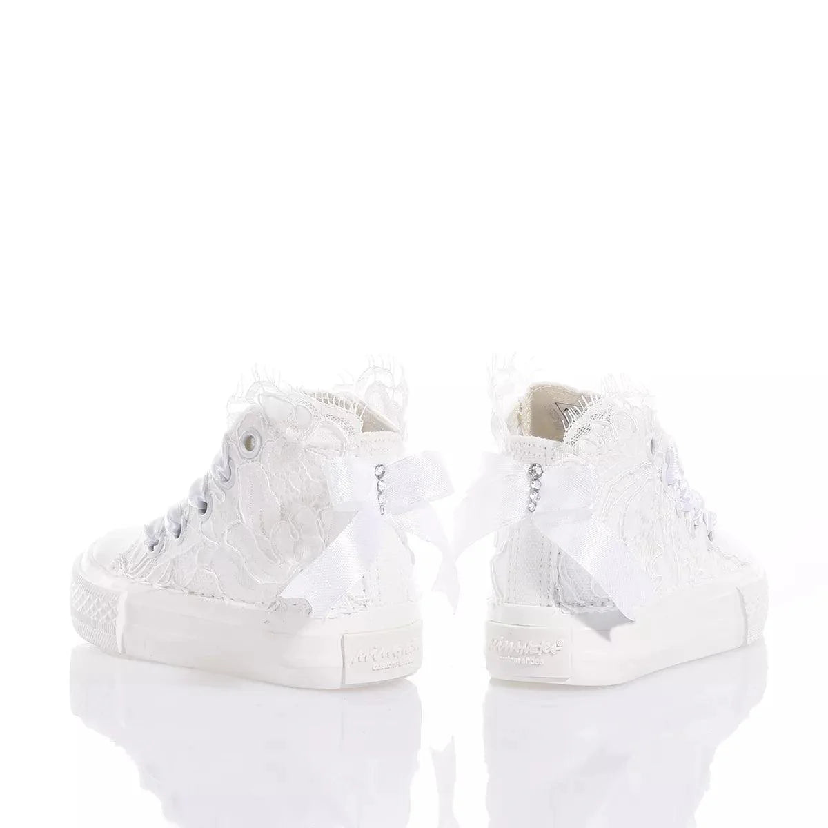 Sneakers bianche in pizzo con fiocco, scarpe eleganti per abbigliamento premaman