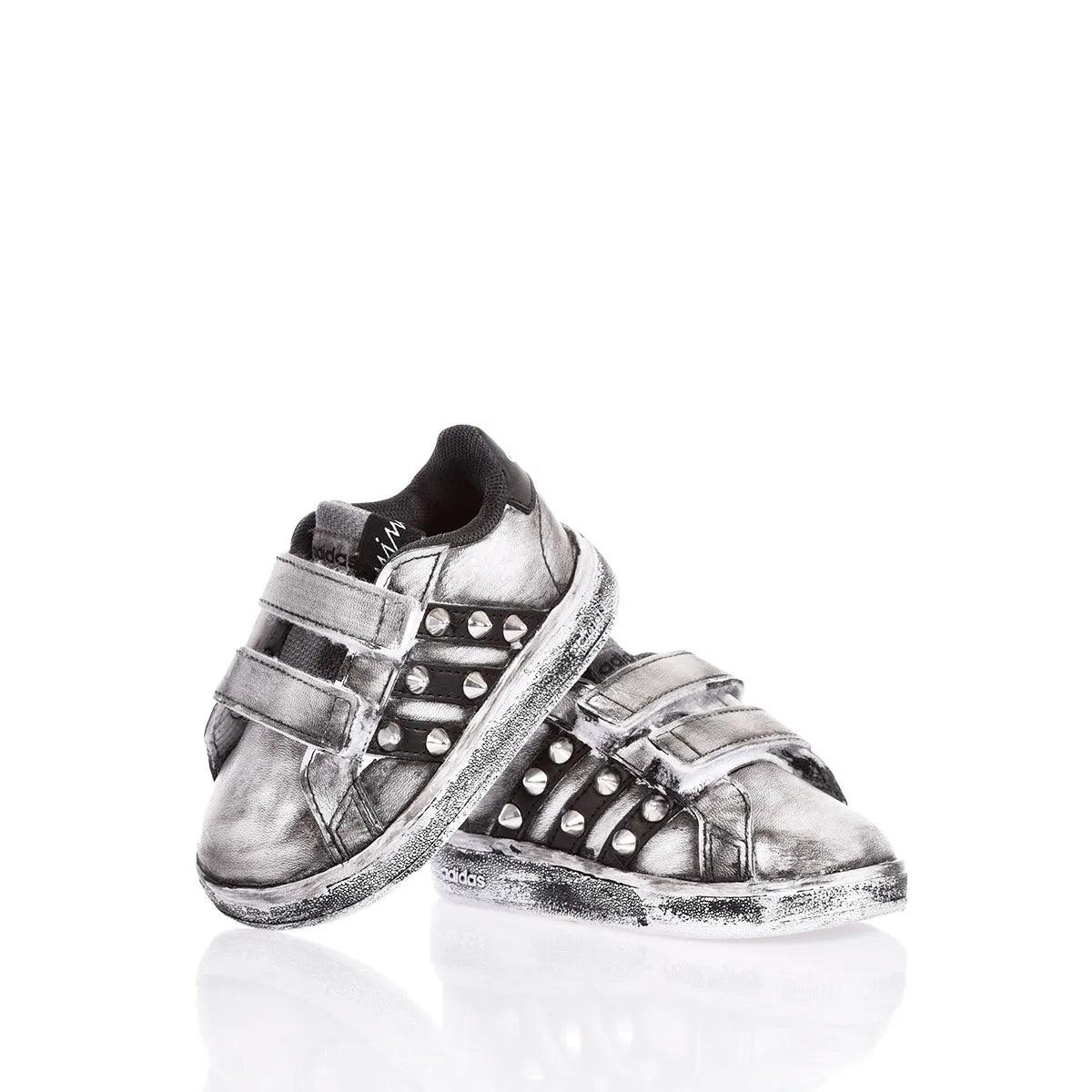 Scarpe argento con borchie per bambini, moda premaman, chiusura a strappo, abbigliamento premaman