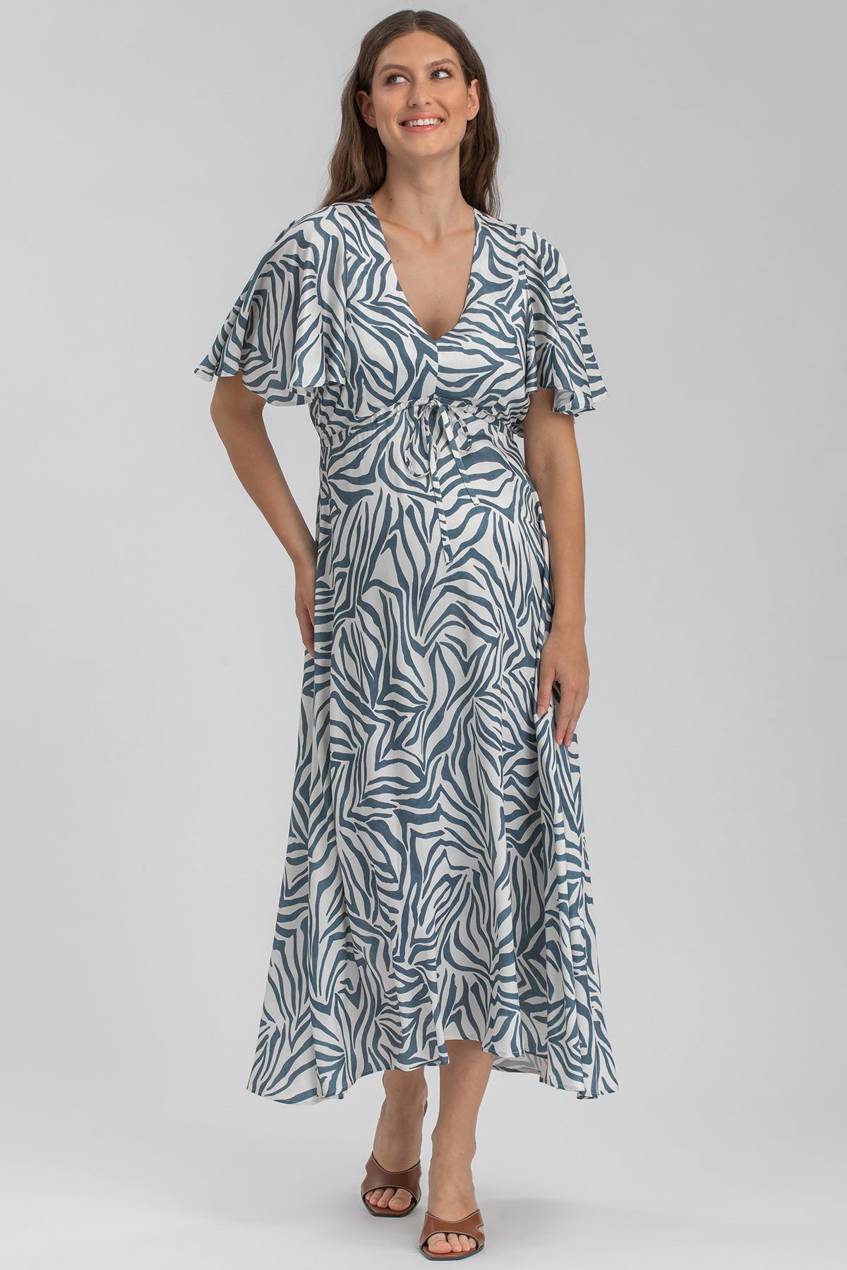 Abito premaman lungo fantasia zebrata, maniche corte, vestito elegante gravidanza