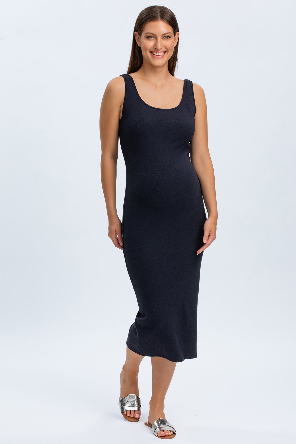 Vestito premaman nero senza maniche, aderente, per gravidanza elegante