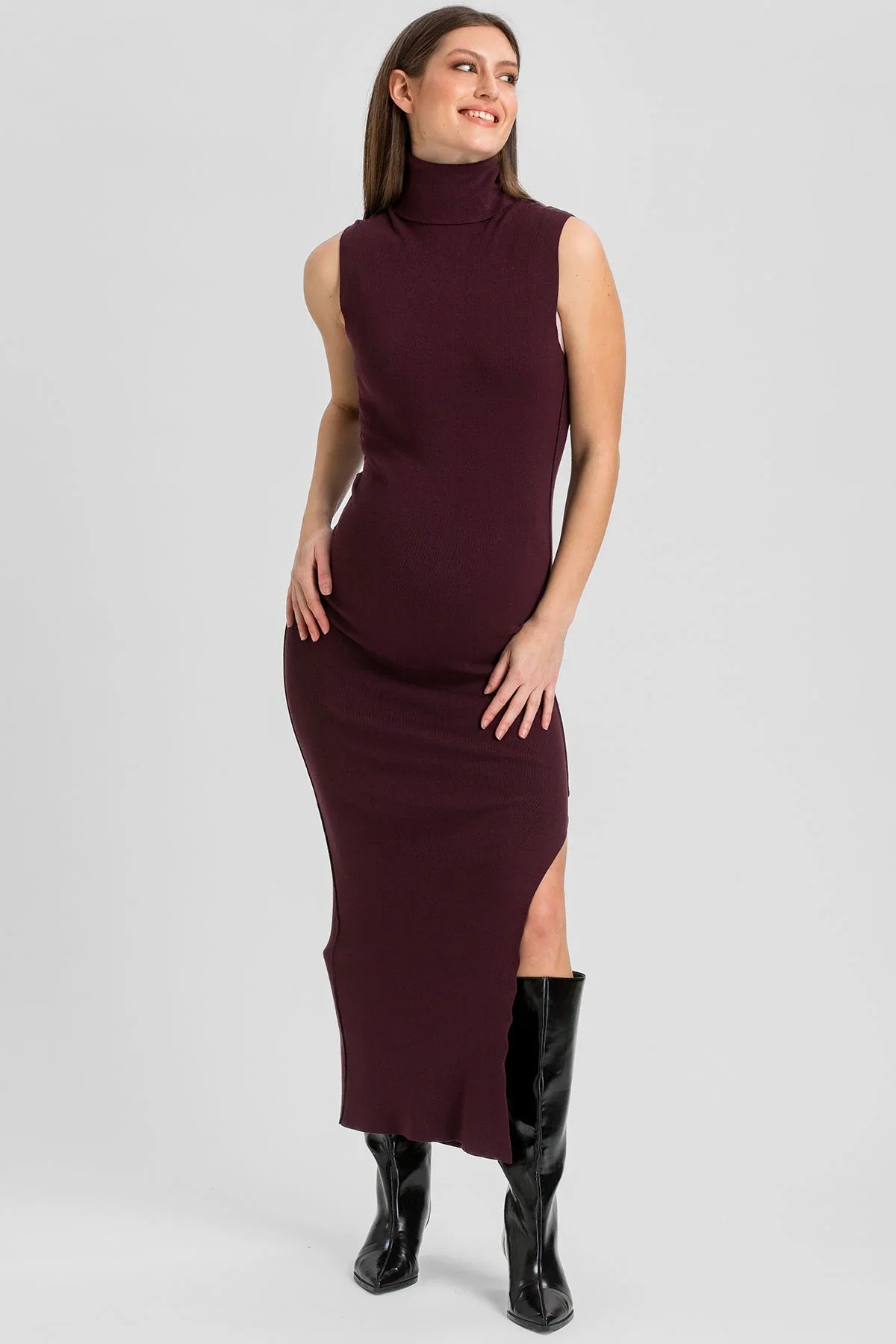 Maxi Abito Premaman Bordeaux con Spacco Laterale